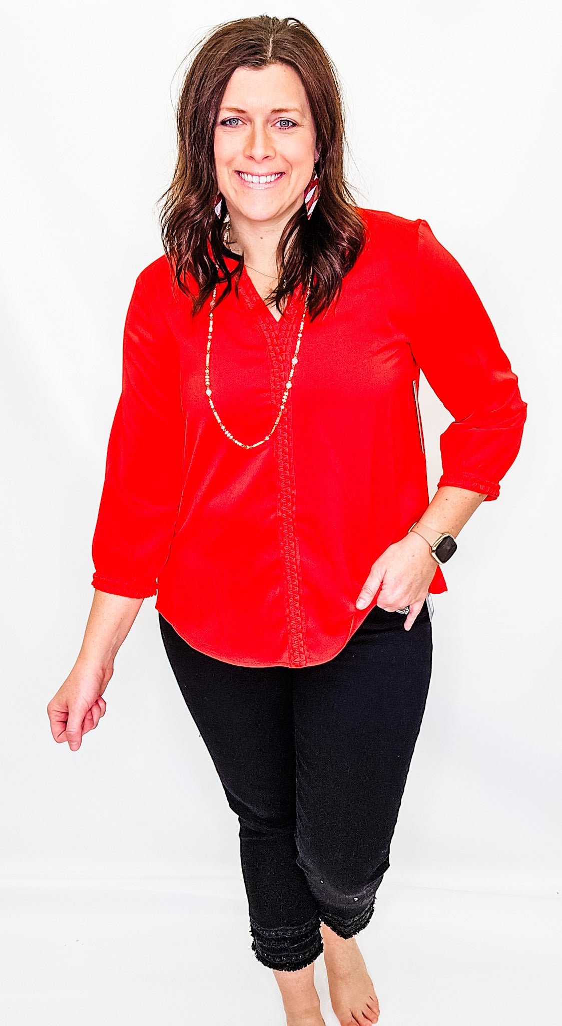 Multiples Scarlet Zig Zag Trim Blouse