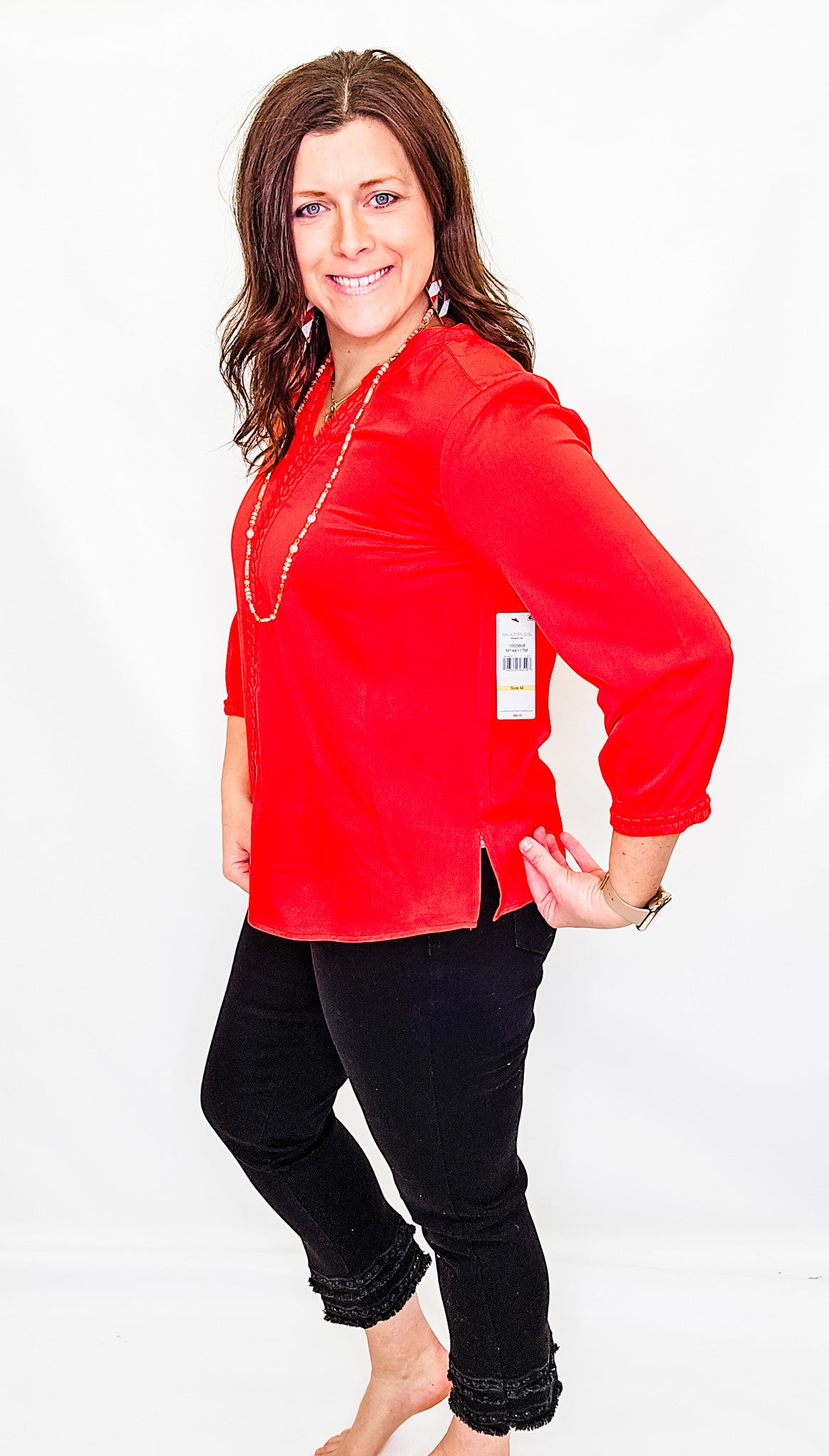 Multiples Scarlet Zig Zag Trim Blouse