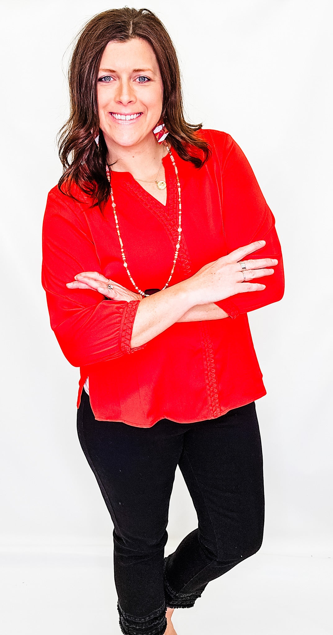Multiples Scarlet Zig Zag Trim Blouse