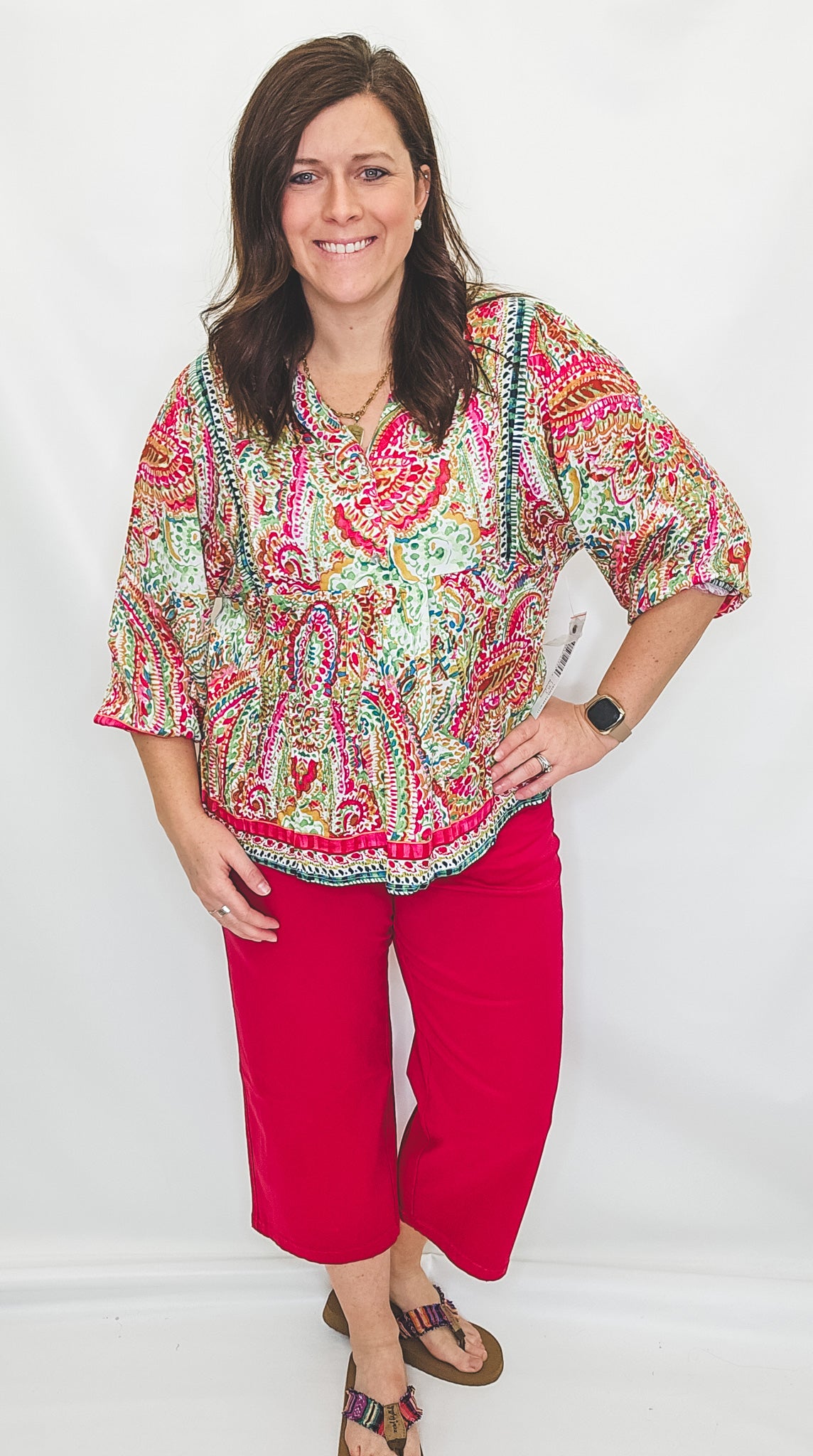 Tribal Jeans Raspberry & Lime 3/4 Sleeve Blouse