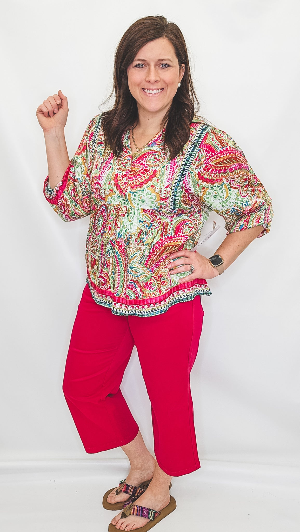 Tribal Jeans Raspberry & Lime 3/4 Sleeve Blouse