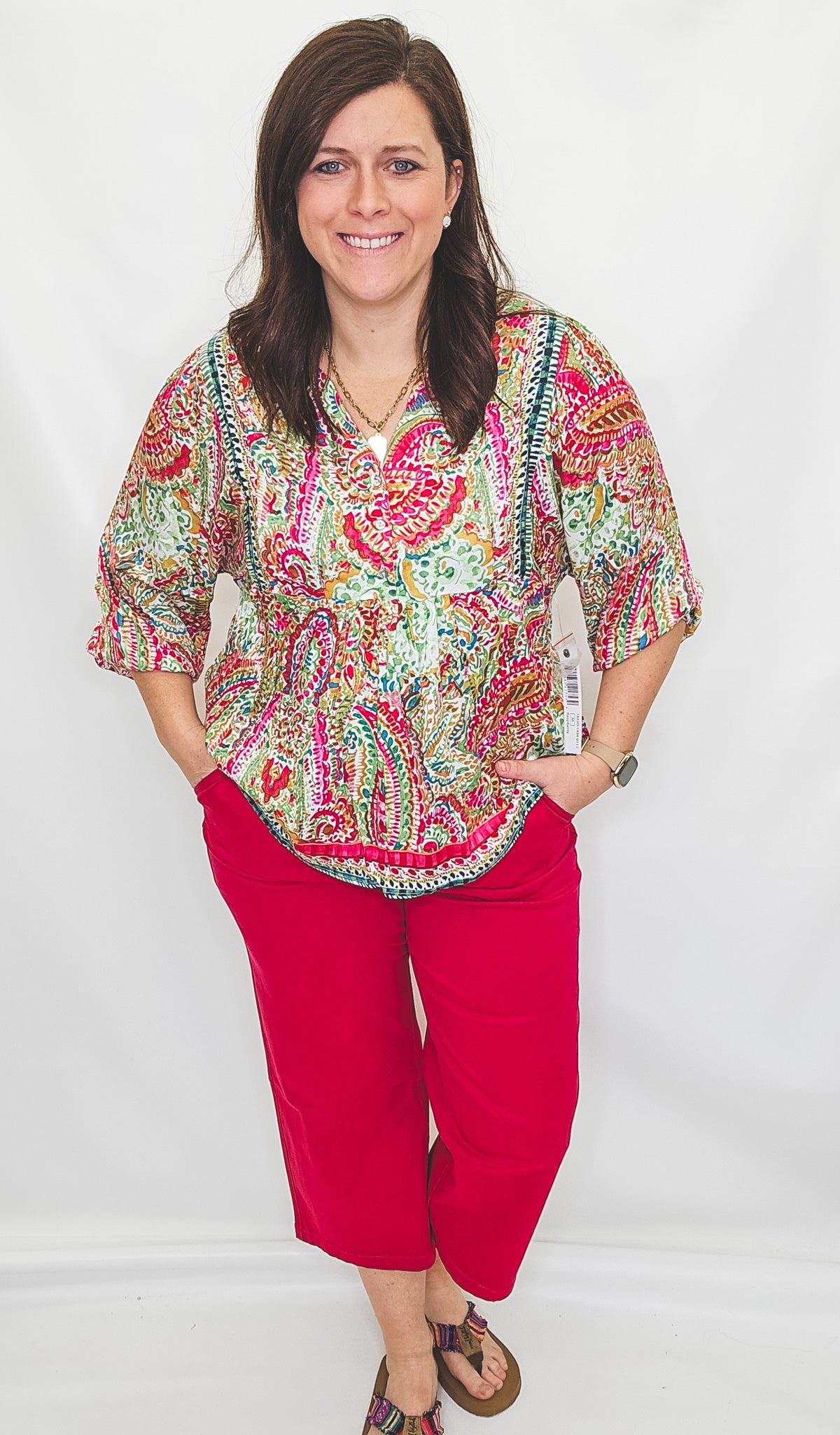 Tribal Jeans Raspberry & Lime 3/4 Sleeve Blouse