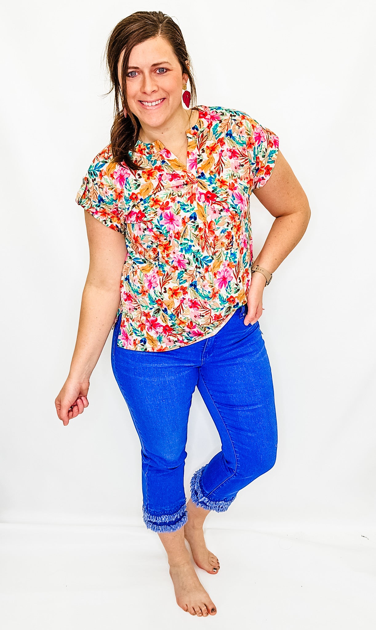 Tribal Jeans Audrey Hem Emb. Straight Crop Jeans