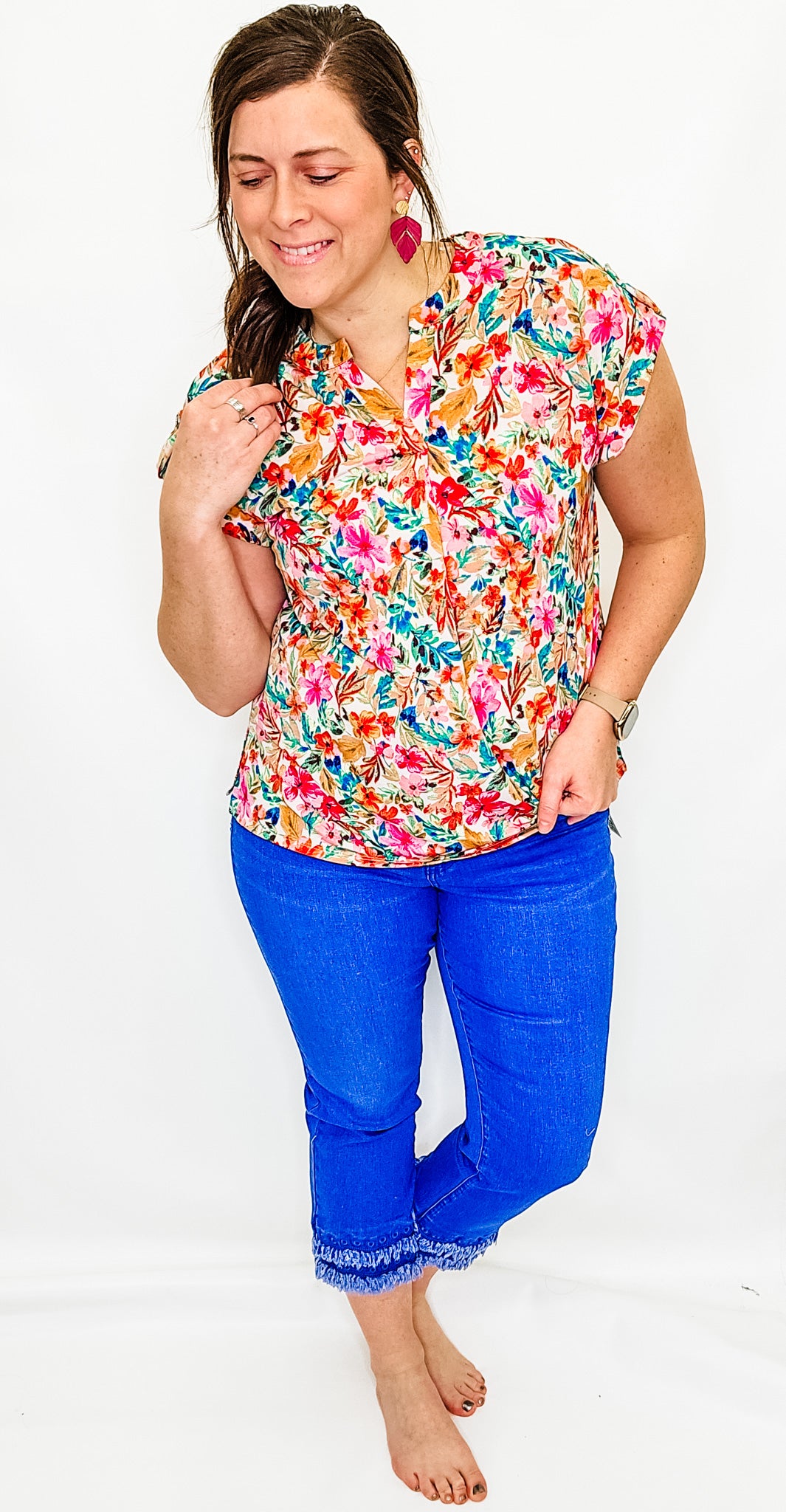 Tribal Jeans Audrey Hem Emb. Straight Crop Jeans