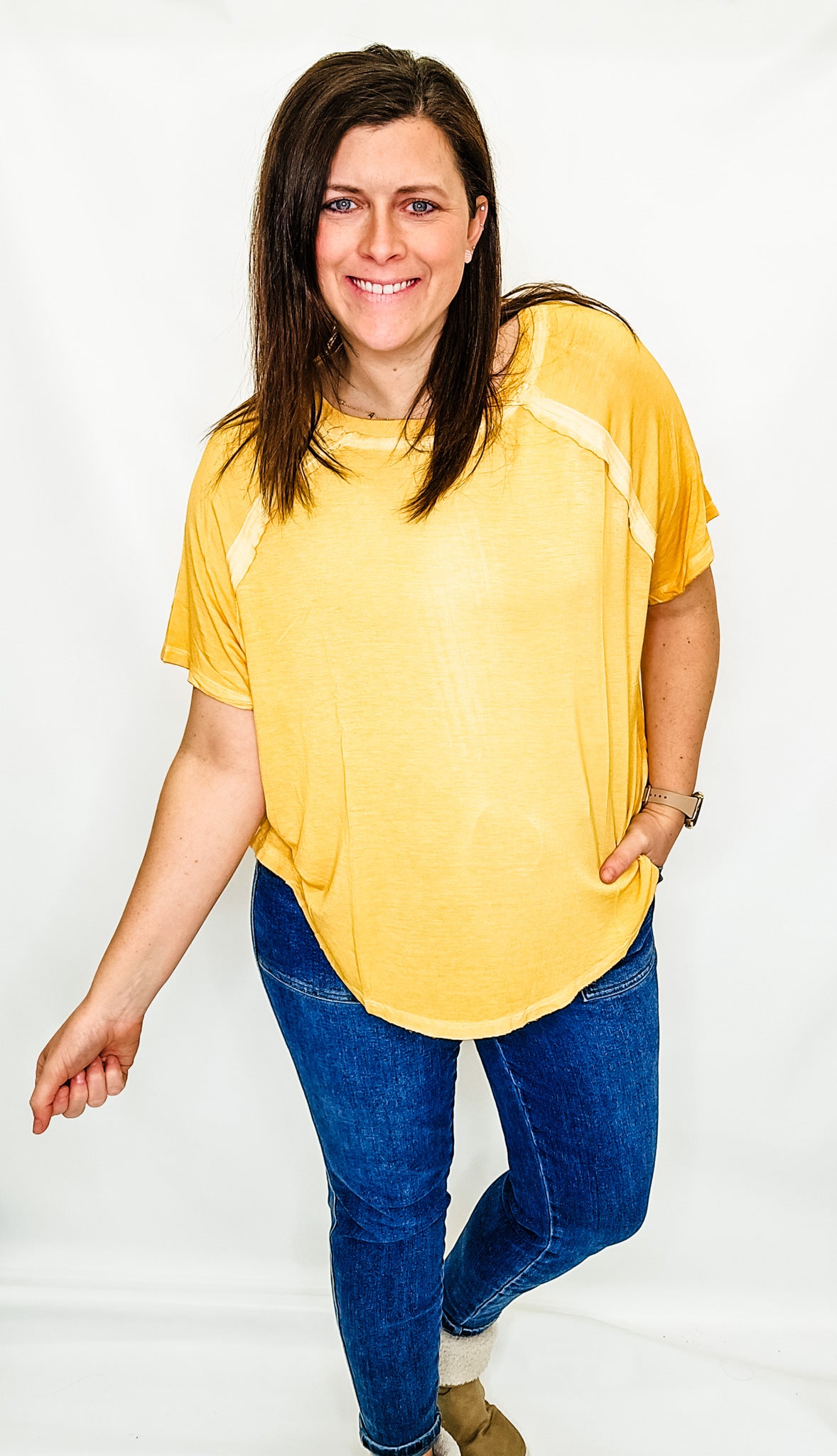 Yellow Gold Washed Out Boat Neck Top