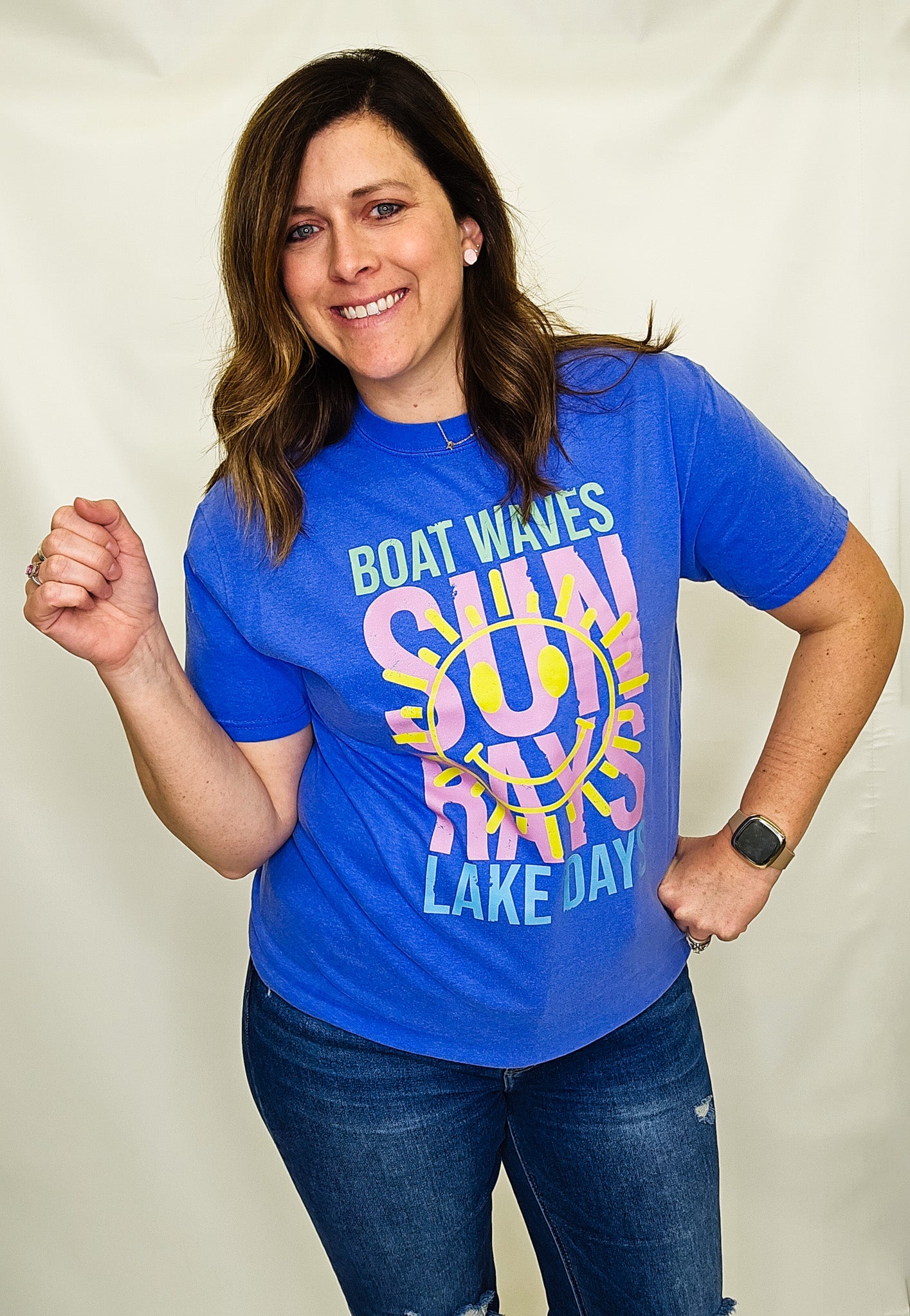 Boat Waves, Sun Rays, Lake Days Blue Graphic Tee