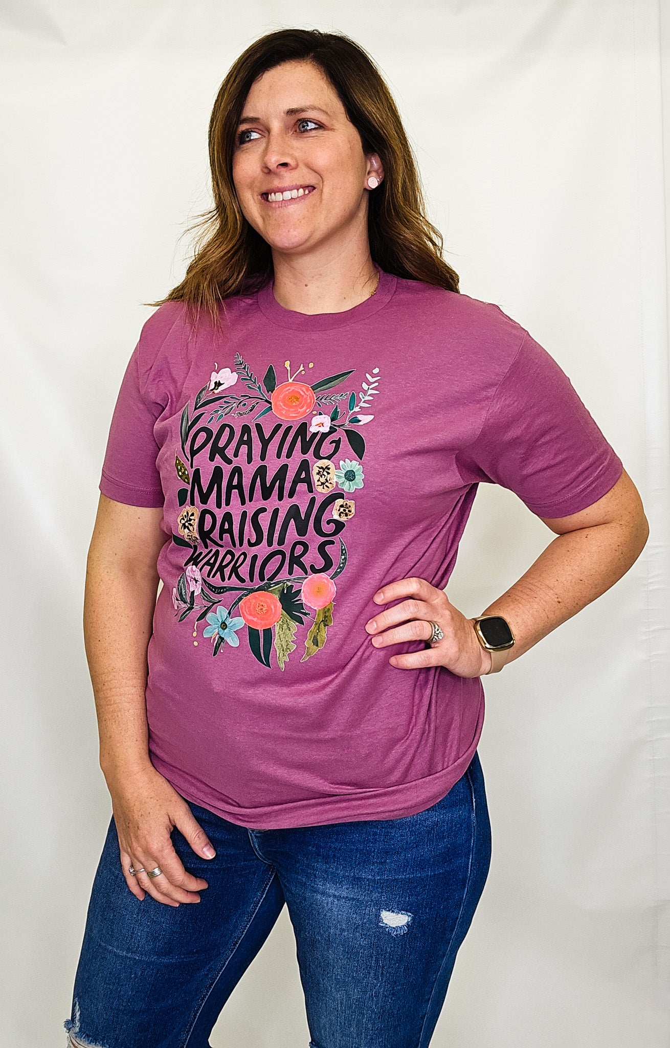 Praying Mama Raising Warriors Purple Short Sleeve