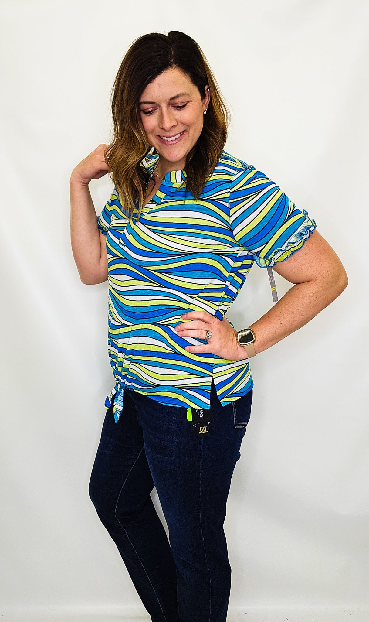 Multiples Multi Stripe Short Sleeve with Tie Waist