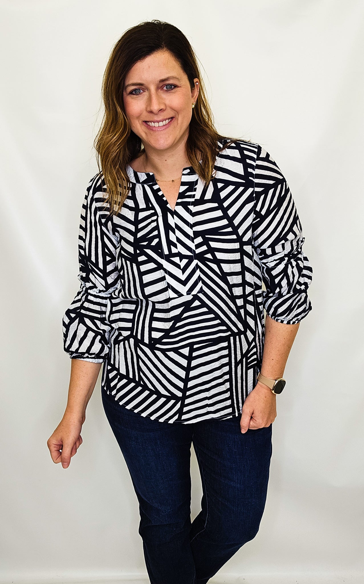 Multiples Midnight Navy Abstract Blouse