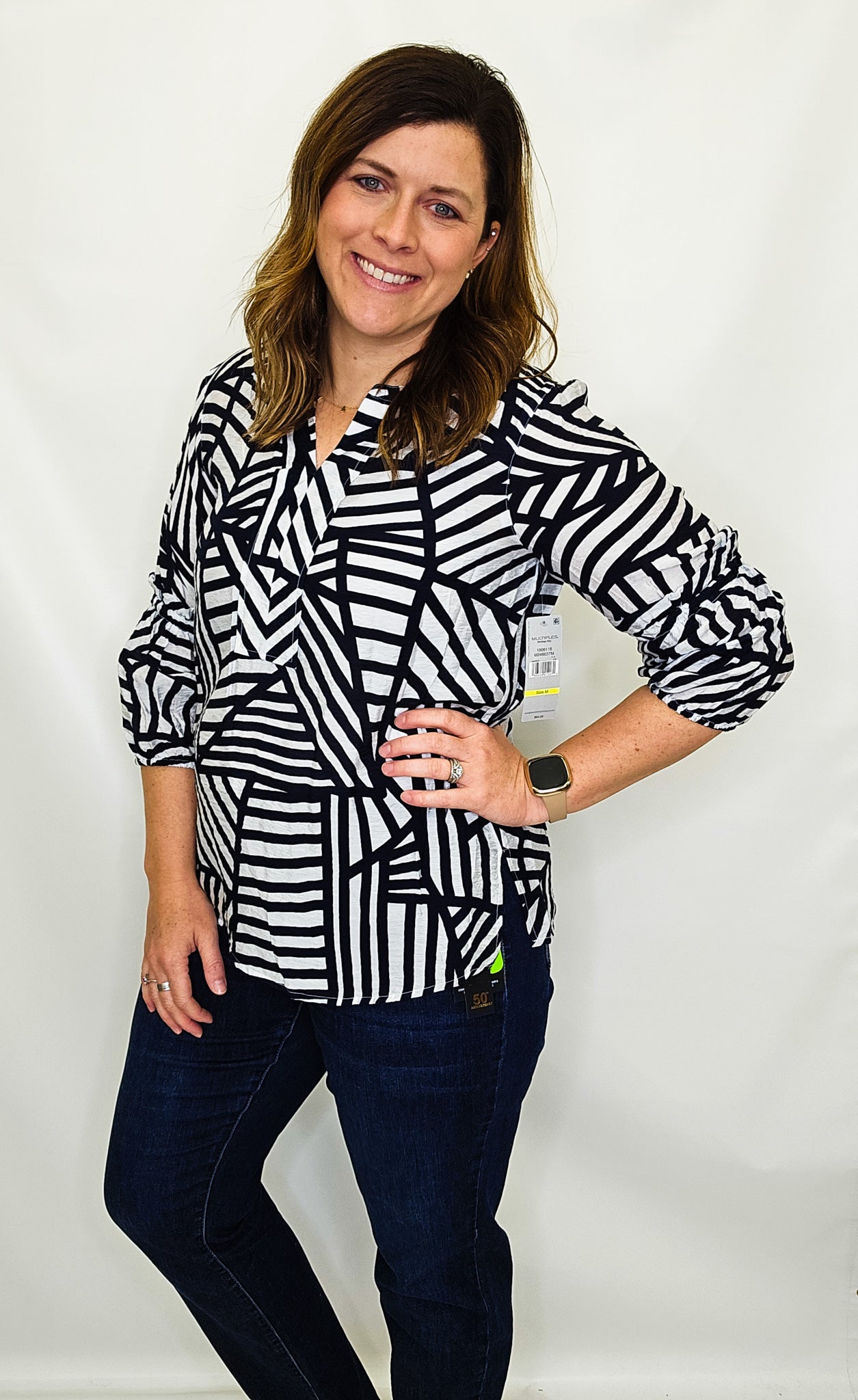Multiples Midnight Navy Abstract Blouse