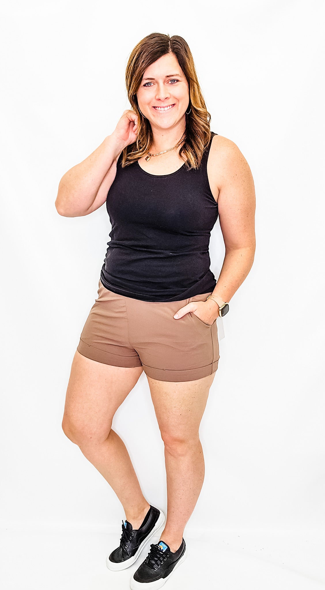 High Waisted Athleisure Shorts with Cuffs - Variety