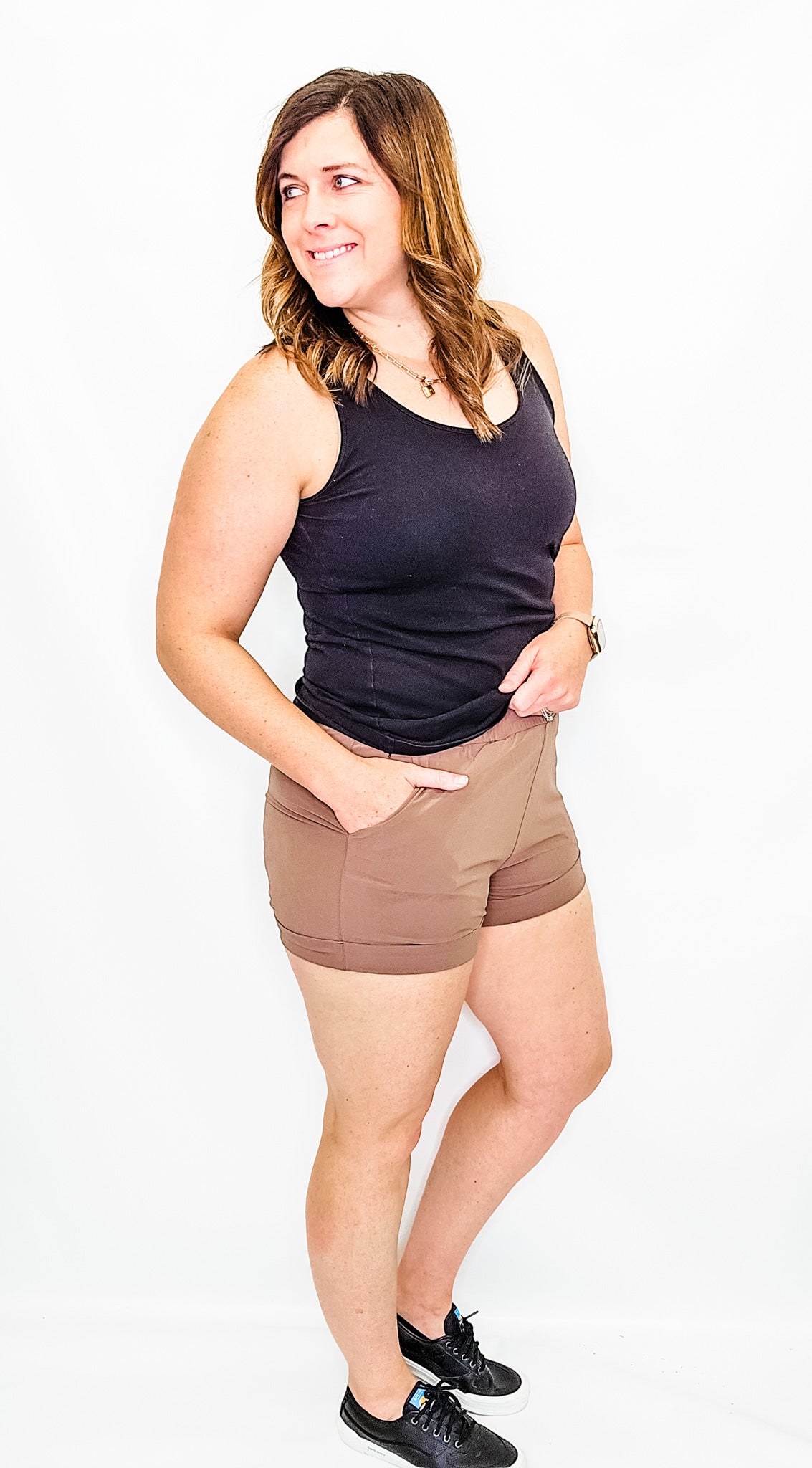 High Waisted Athleisure Shorts with Cuffs - Variety