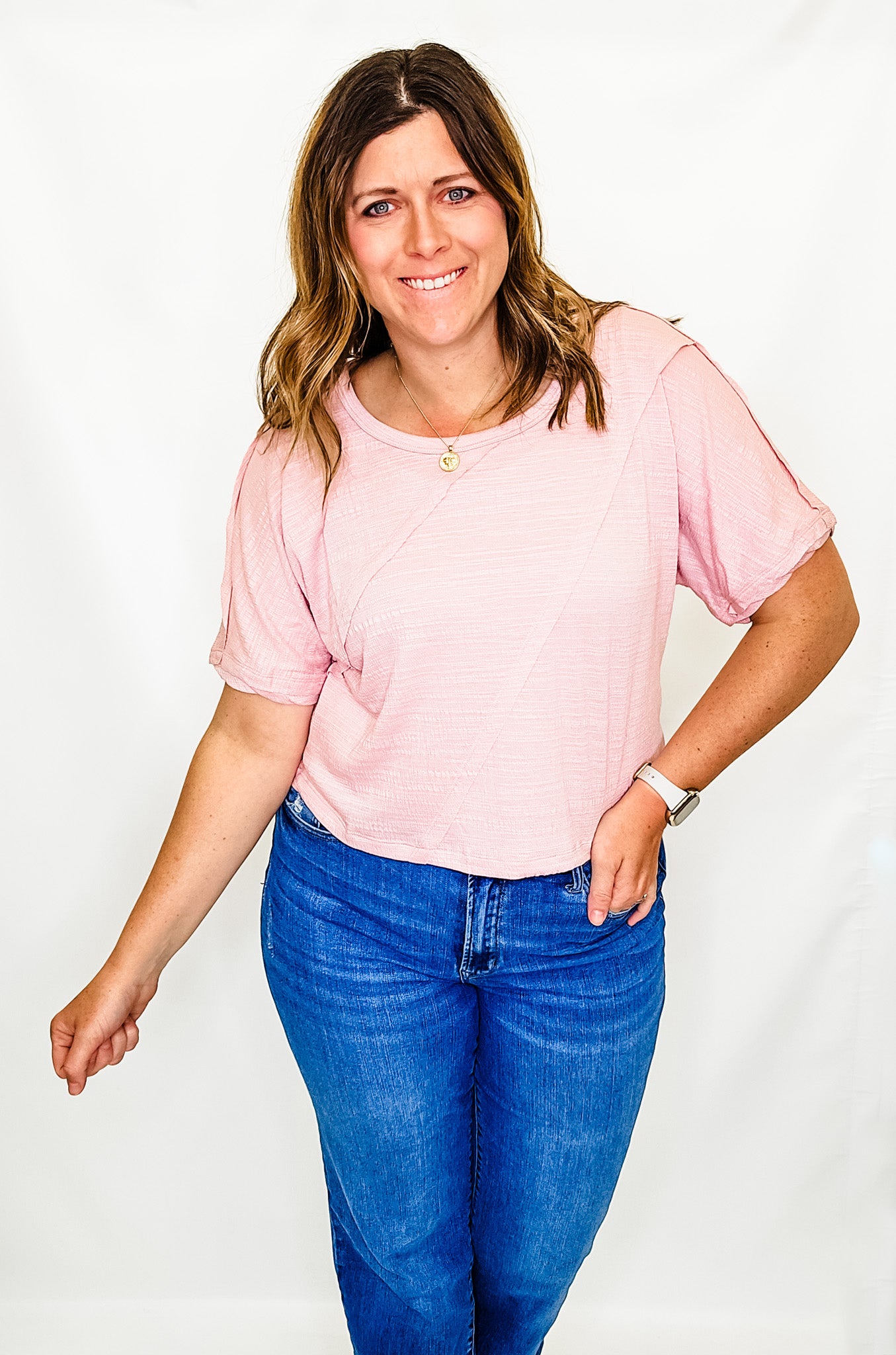 Solid, Reverse Seam Front Short Sleeve Top - Variety