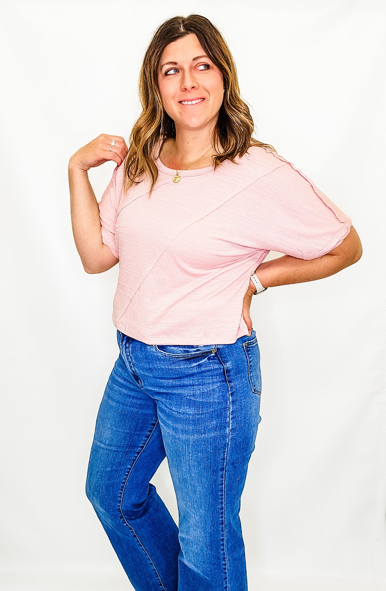 Solid, Reverse Seam Front Short Sleeve Top - Variety