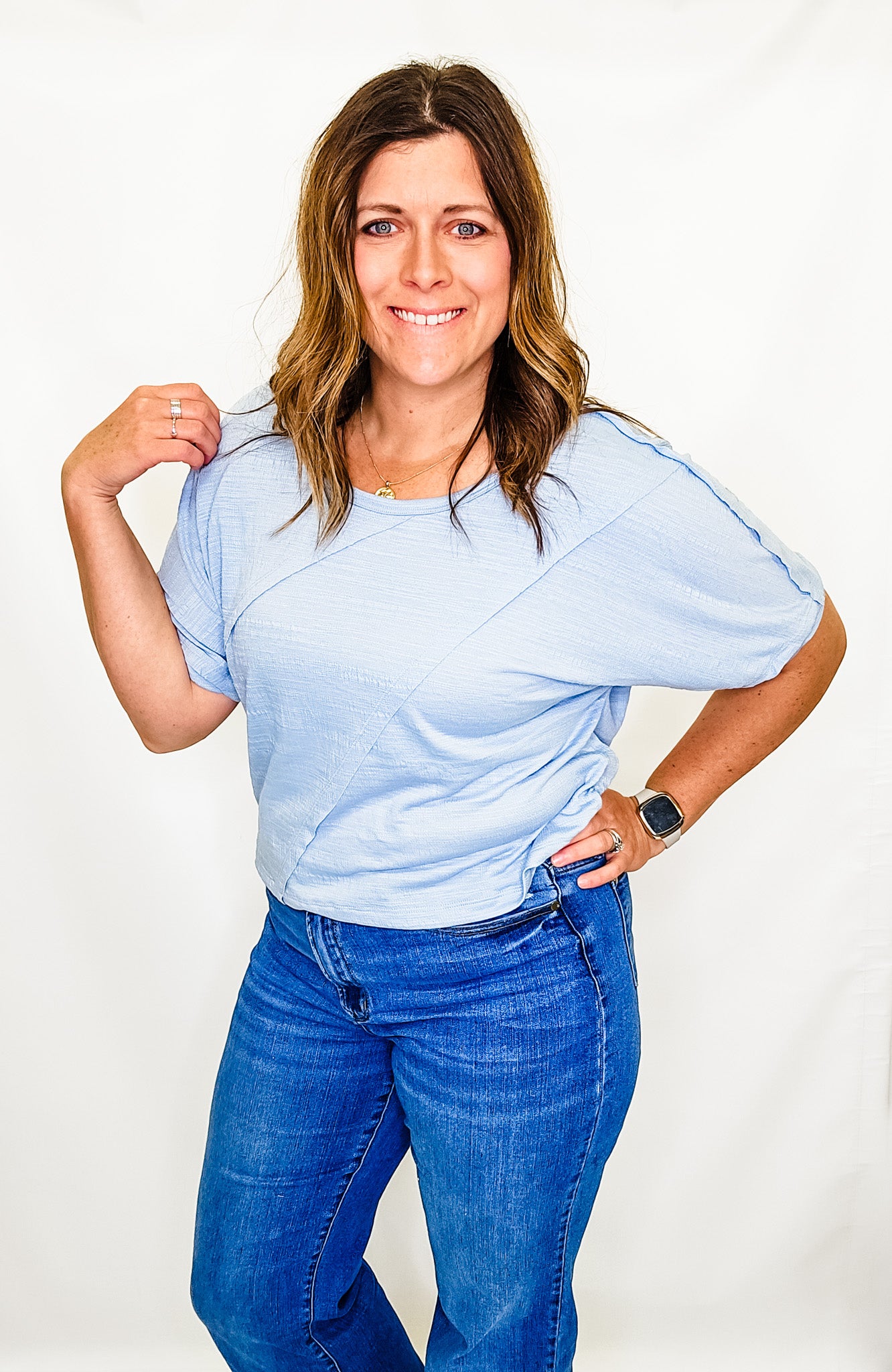 Solid, Reverse Seam Front Short Sleeve Top - Variety