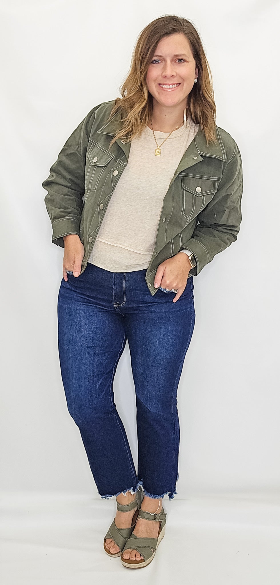 Olive Contrasting Stitch Jacket