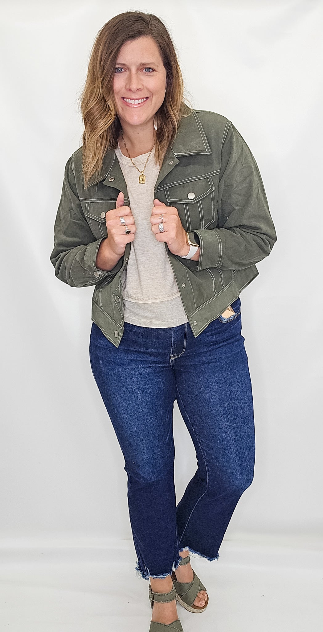 Olive Contrasting Stitch Jacket