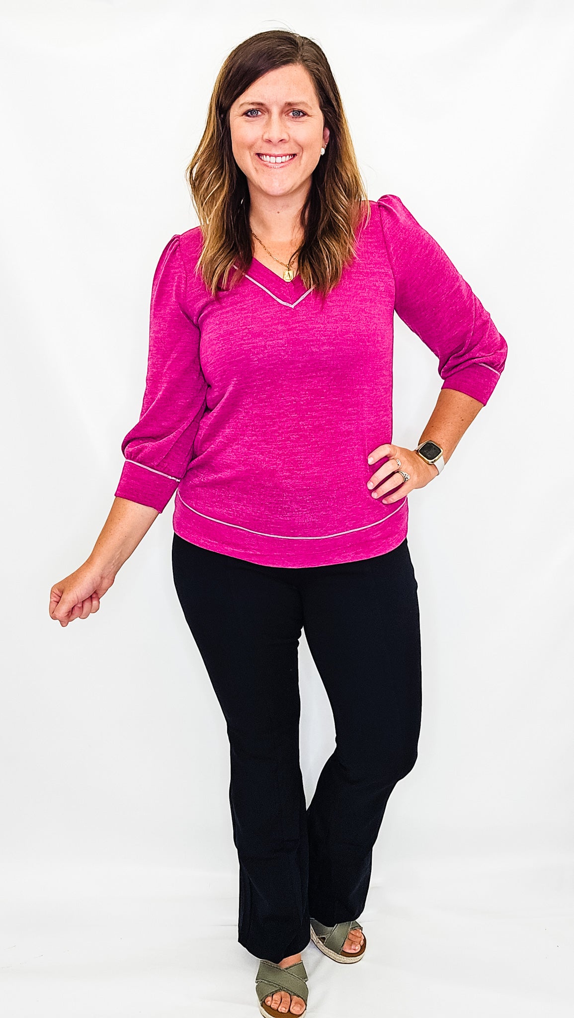 Magenta Knit V-Neck Top
