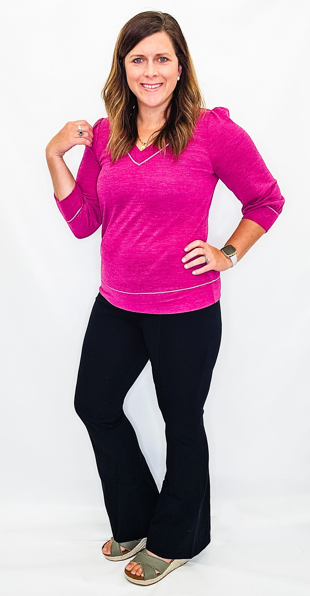 Magenta Knit V-Neck Top