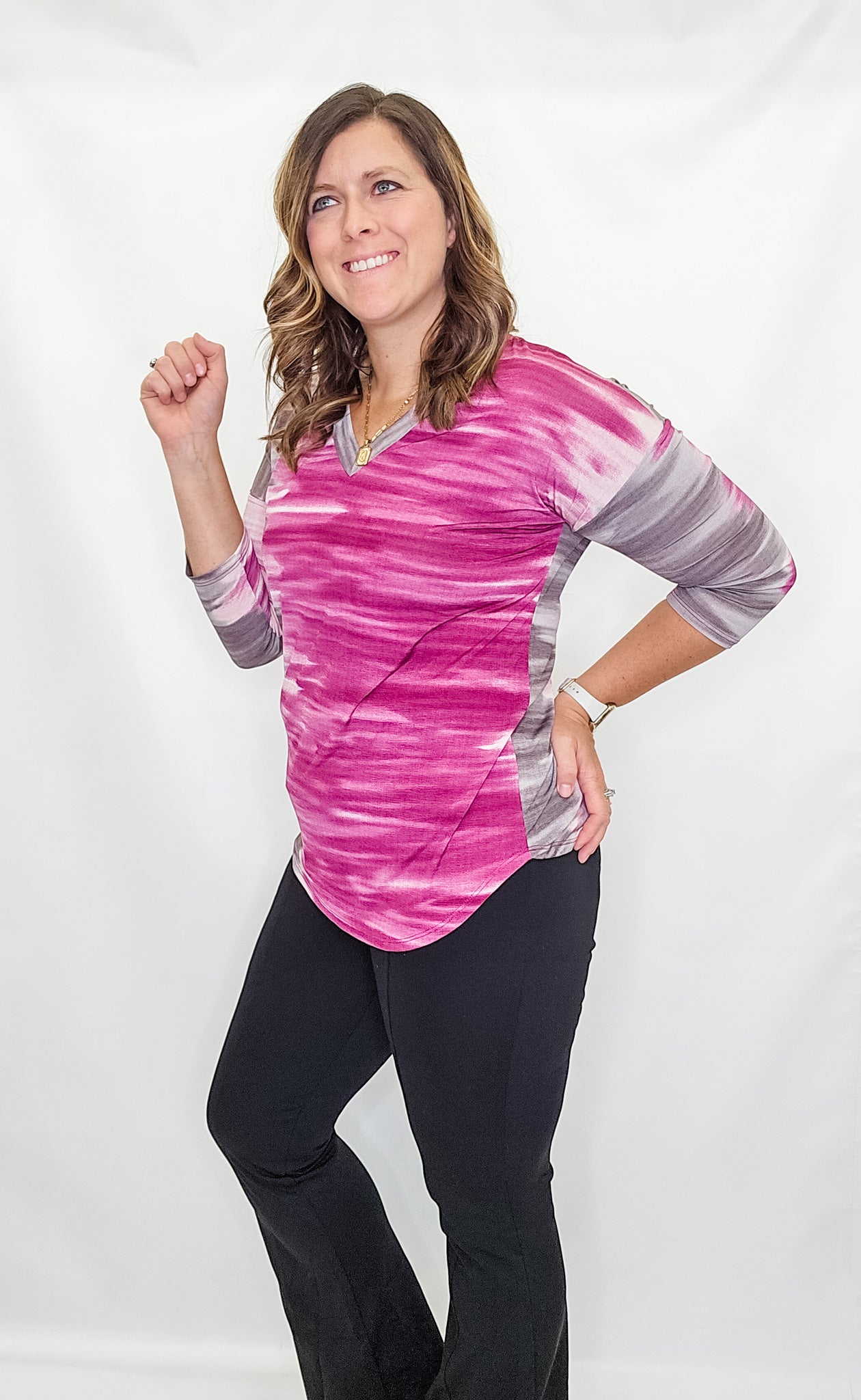 Magenta Mauve Lizzy Printed 3/4 Sleeve Top