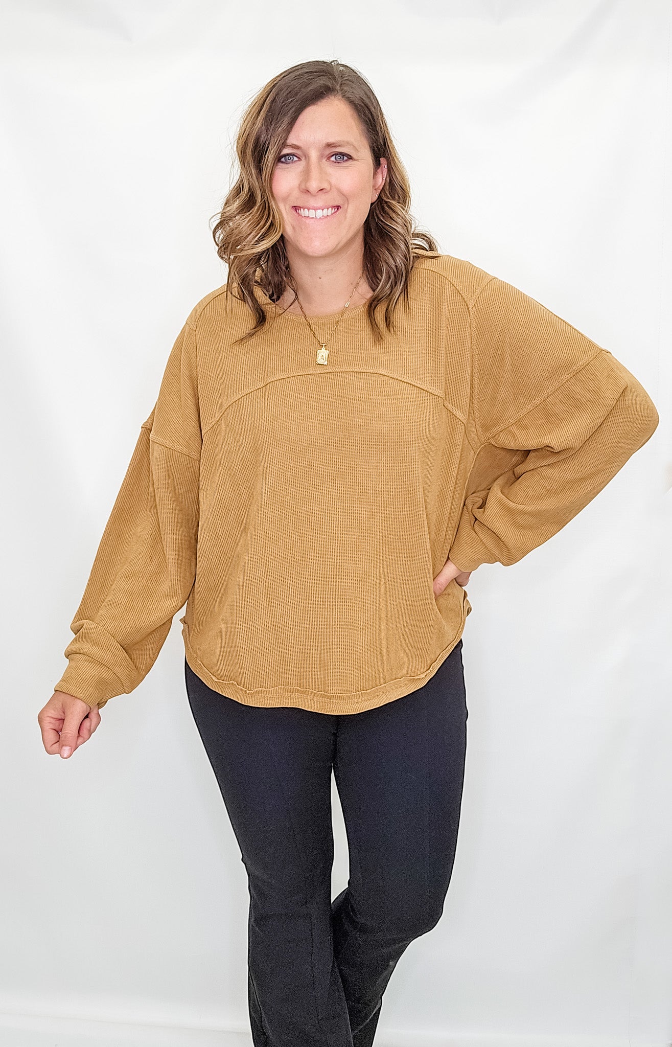 Camel Oversized Long Sleeve Top - Extended Sizes