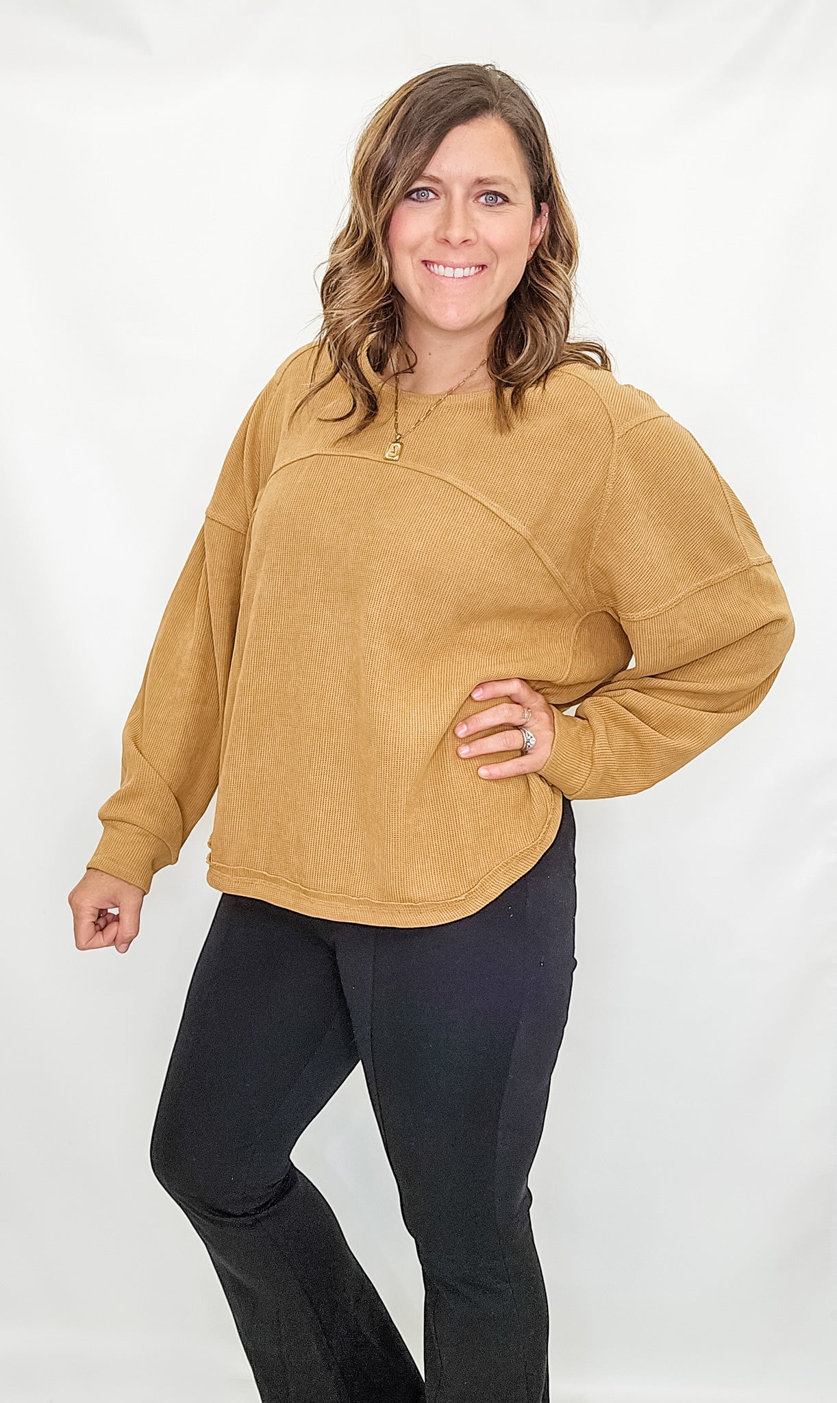Camel Oversized Long Sleeve Top - Extended Sizes