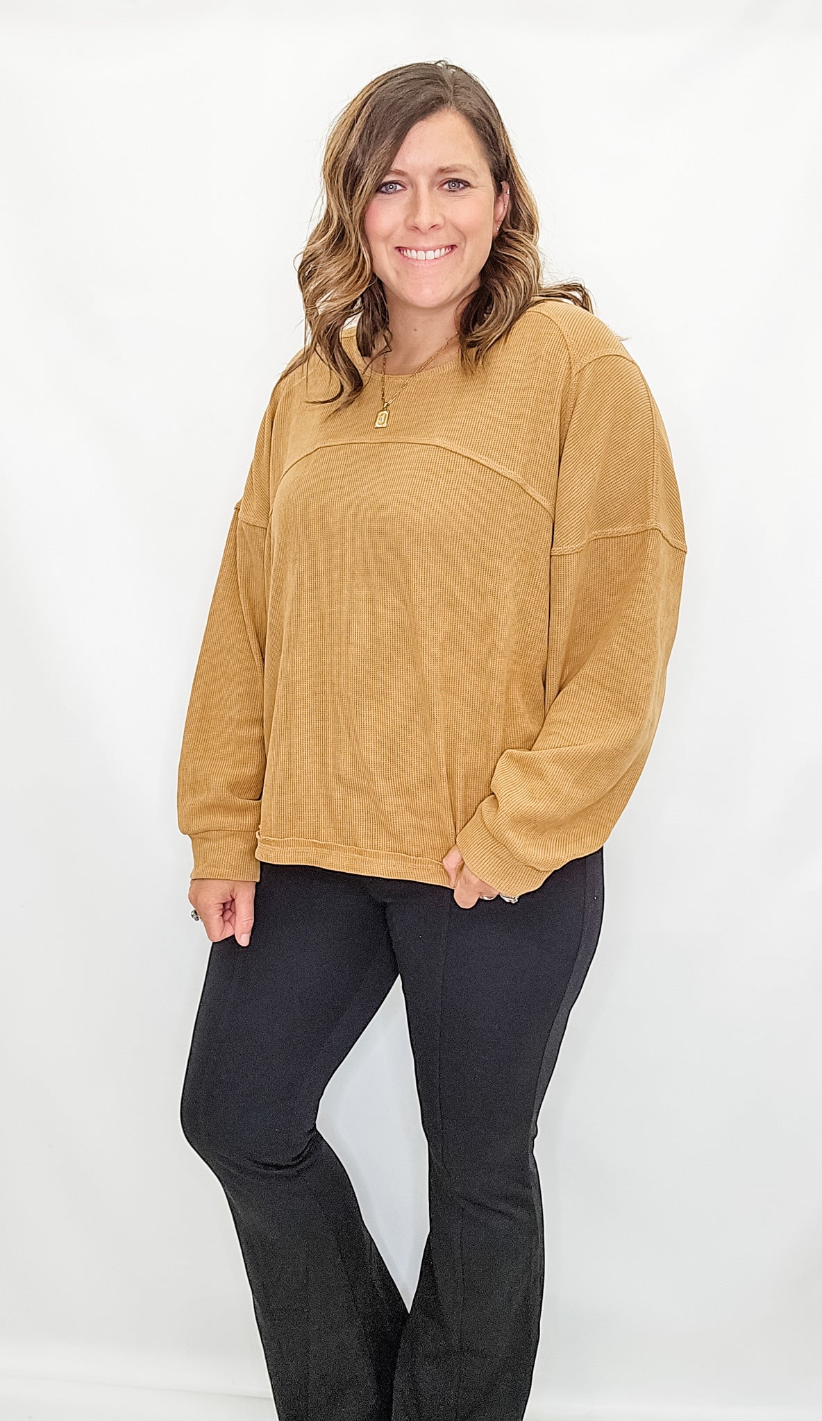 Camel Oversized Long Sleeve Top - Extended Sizes