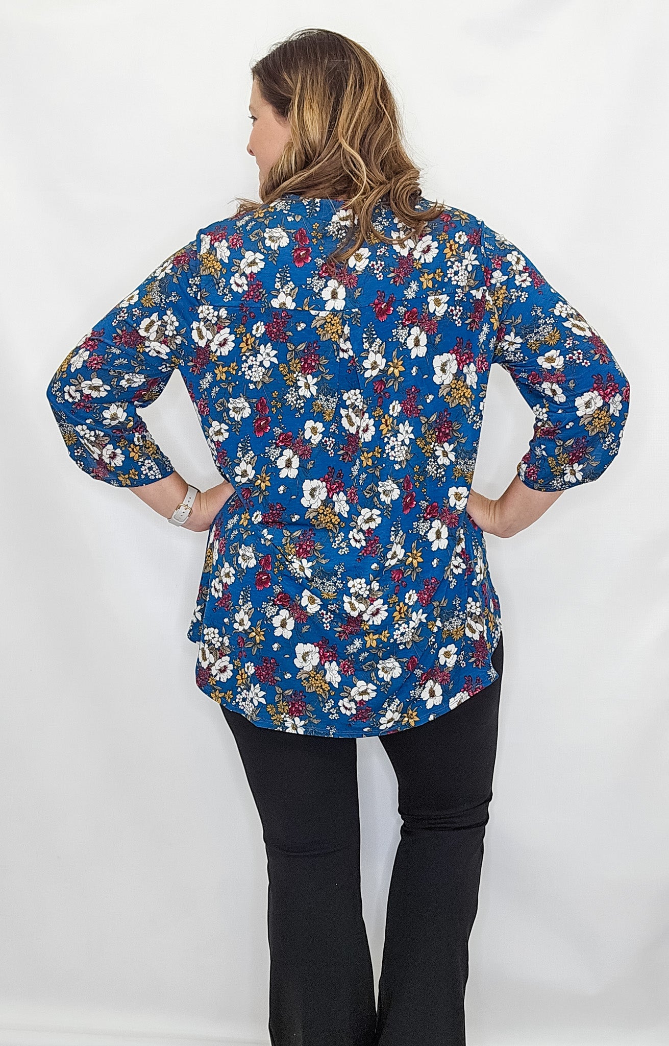Teal Floral Lizzy 3/4 Sleeve Top - Extended Sizes