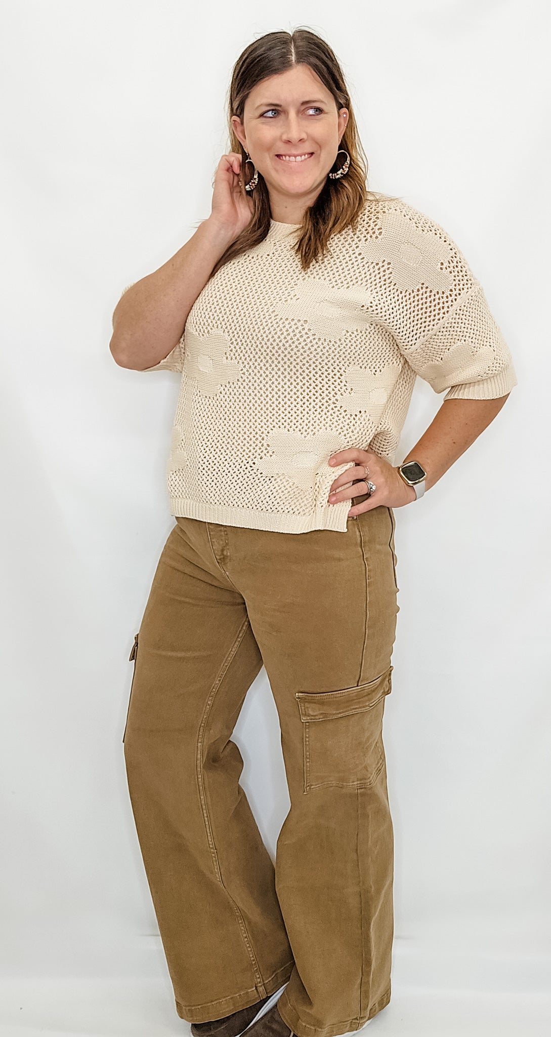 Risen Mocha High Rise Wide Cargo Pocket Jeans - RDP5488