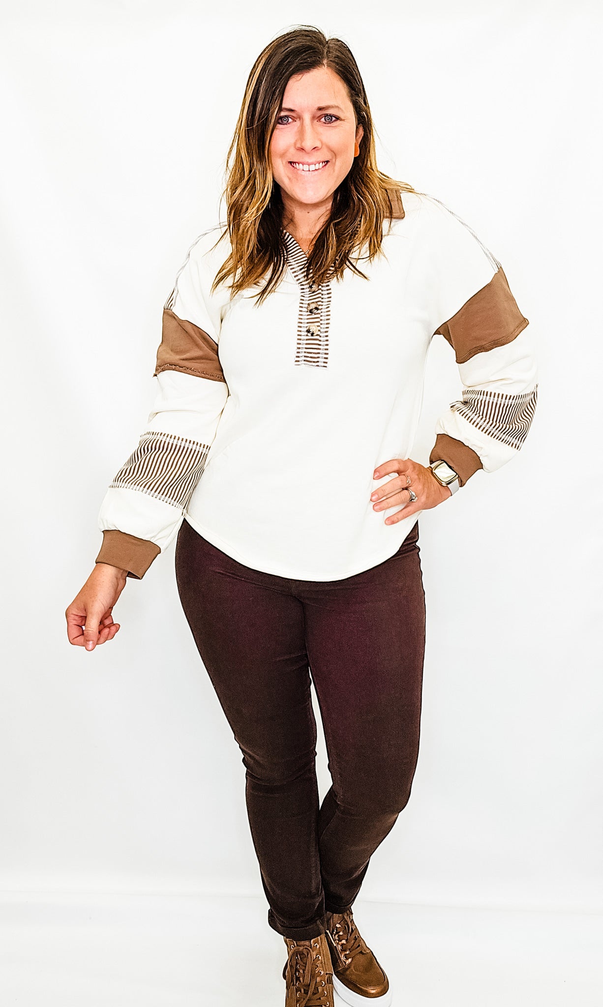 Charlie B Mocha Colored Twill Jeans with Hem Cuff