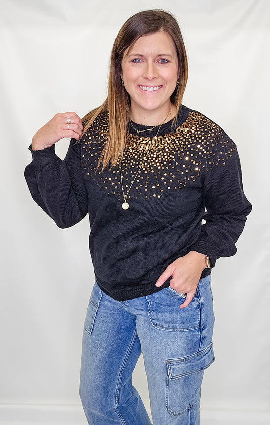 Black Sequined Holiday Sweater