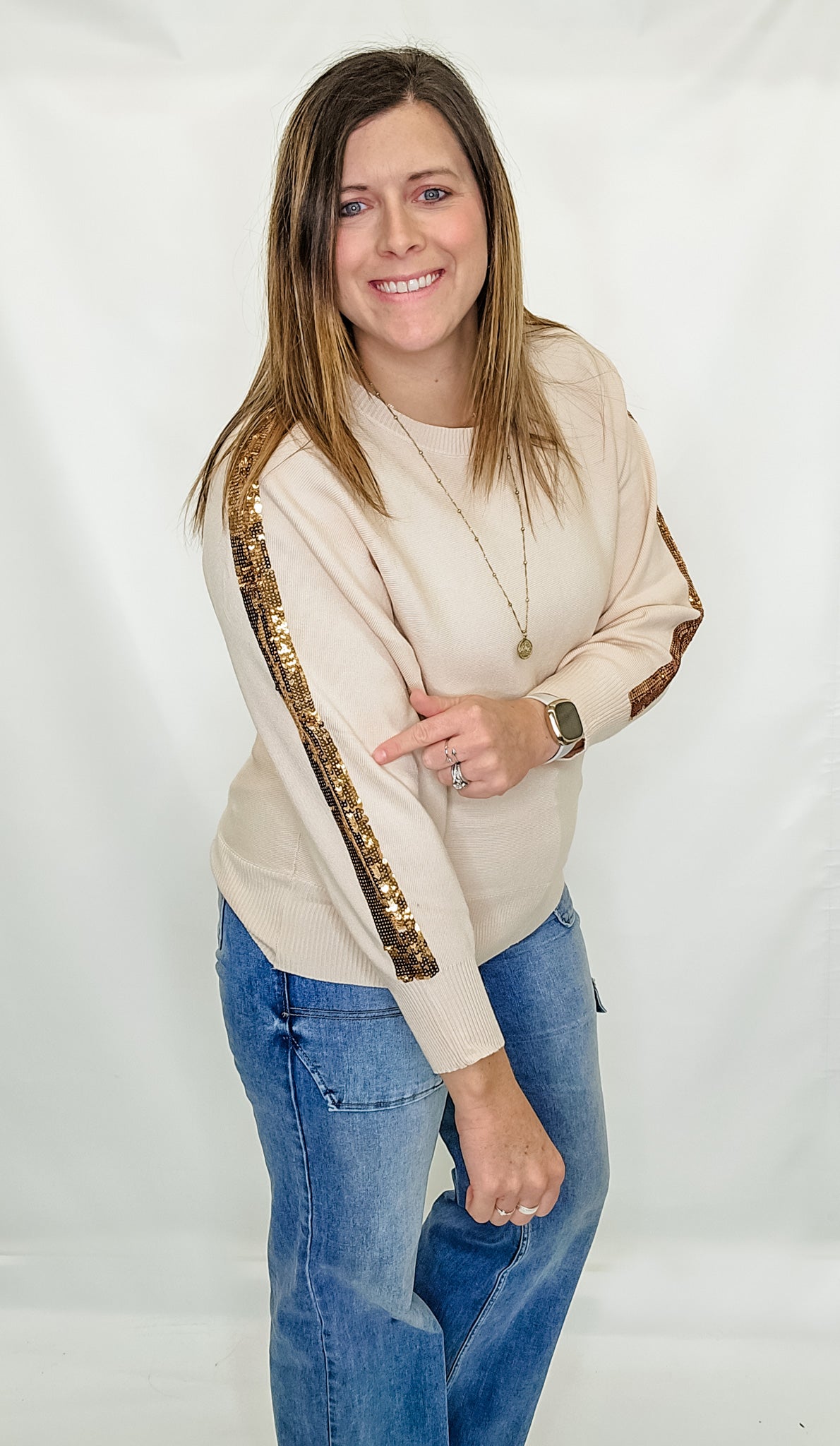 Cream Sequined Holiday Sweater