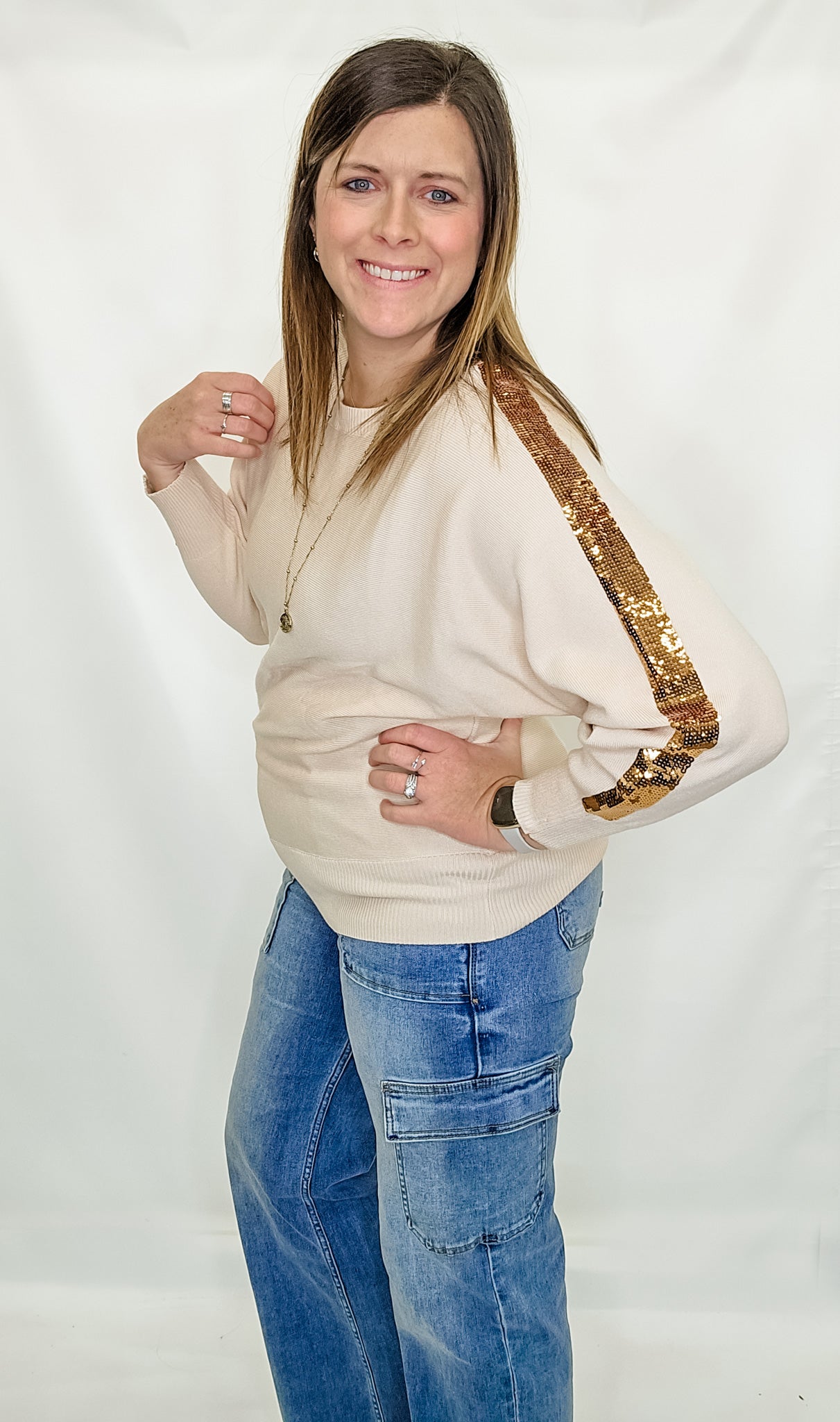 Cream Sequined Holiday Sweater