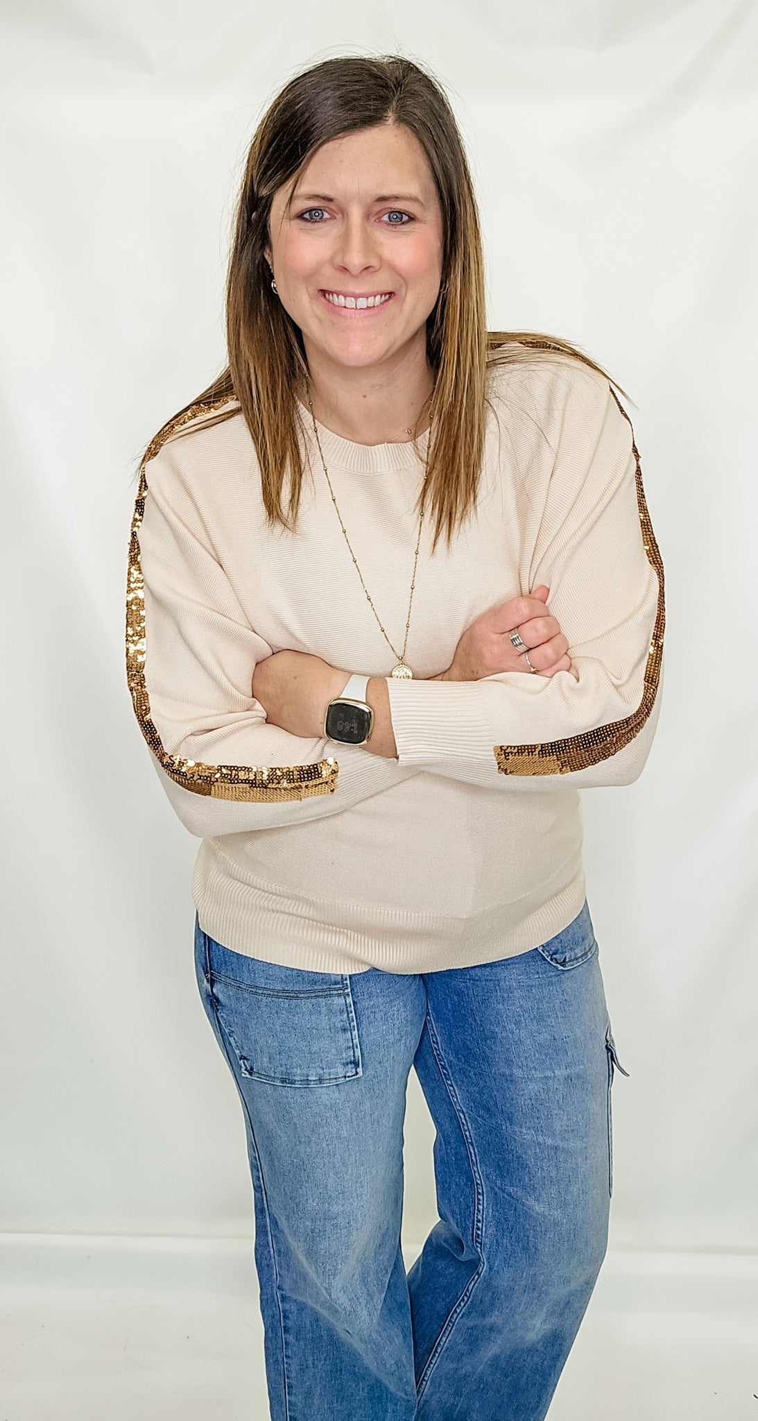 Cream Sequined Holiday Sweater