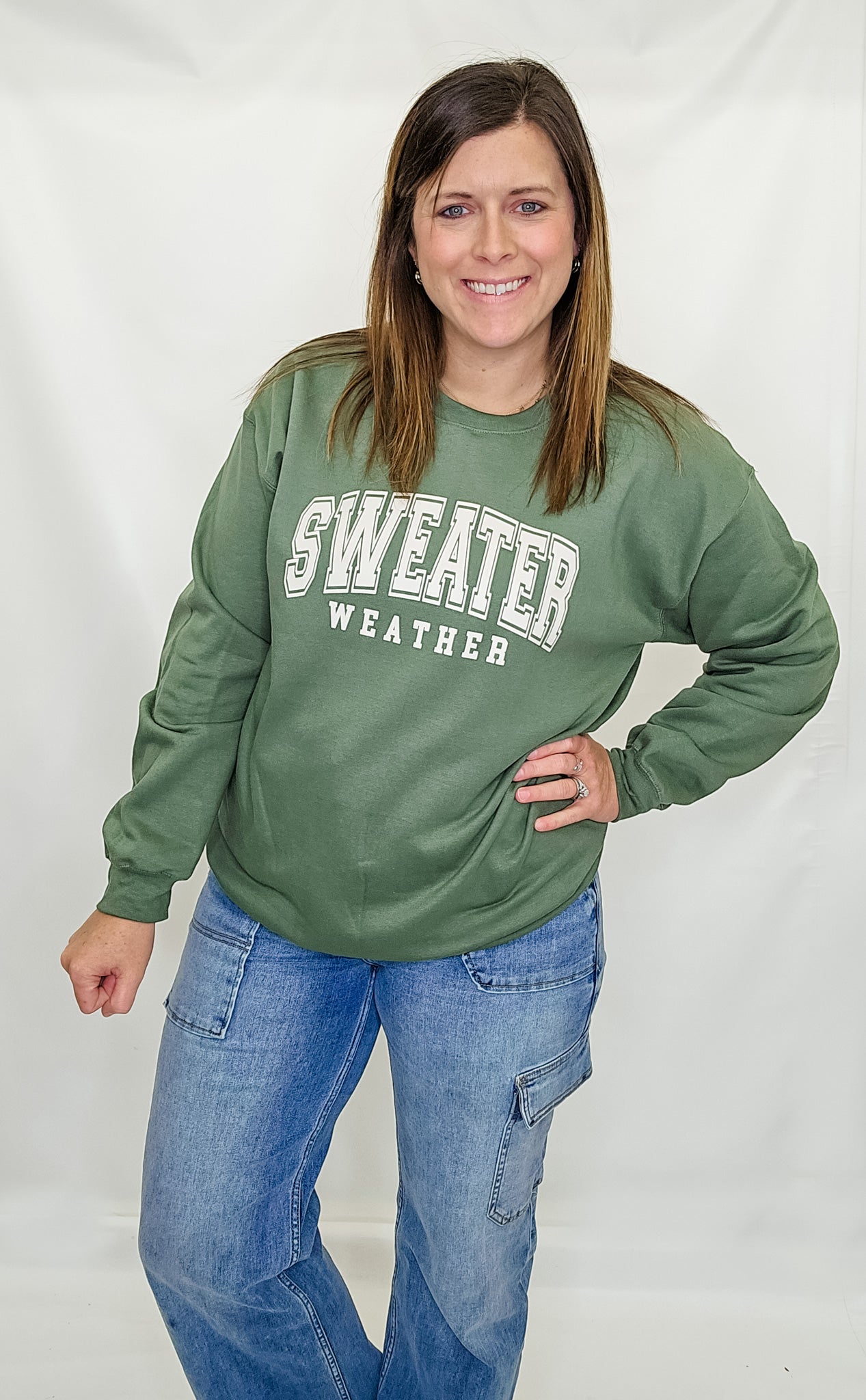 Sweater Weather Green Crew Neck Sweatshirt