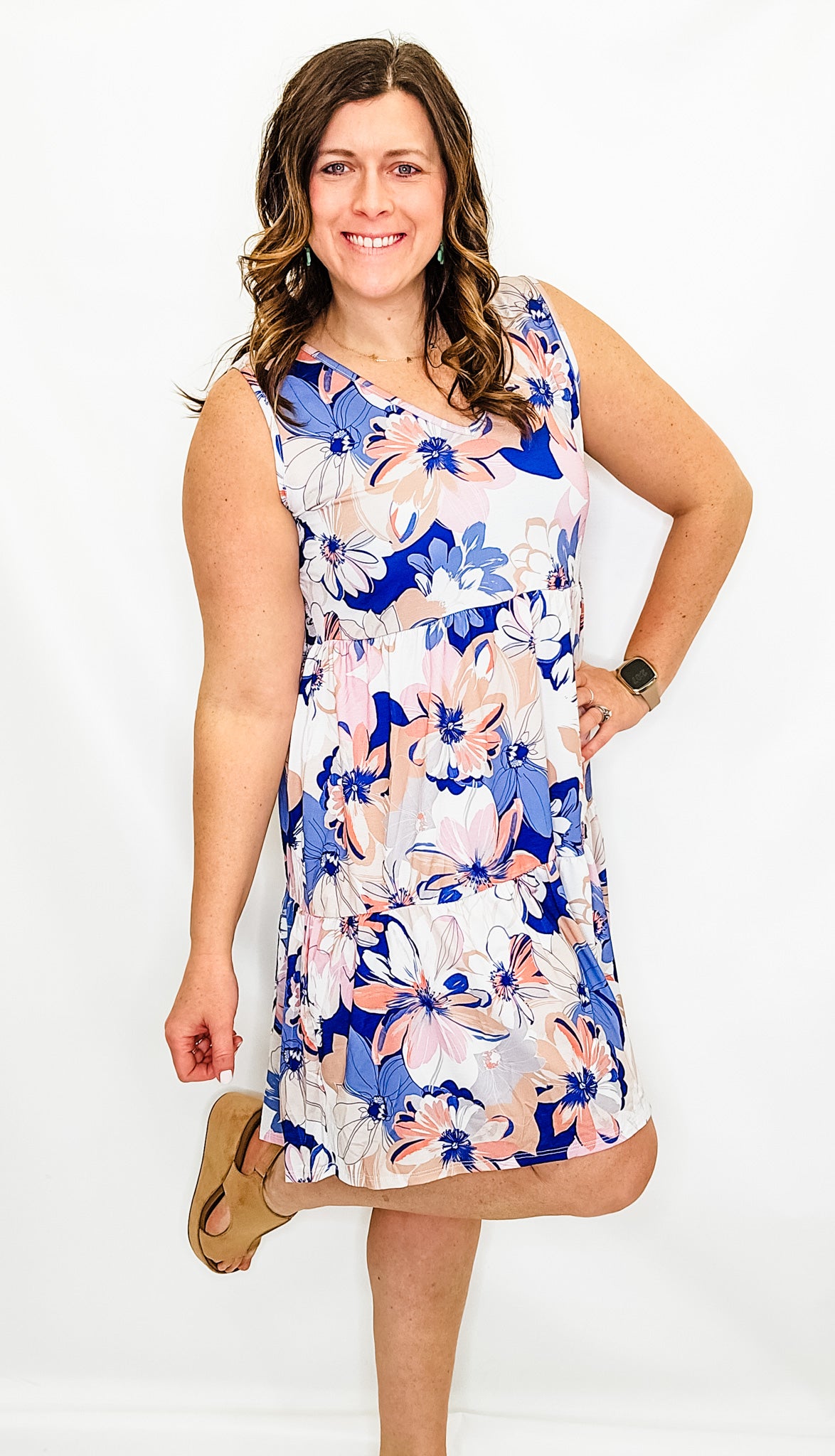 Blue Floral Sleeveless Dress - Extended Sizes 2x Blue Floral Sleeveless Dress - Extended Sizes 2x
