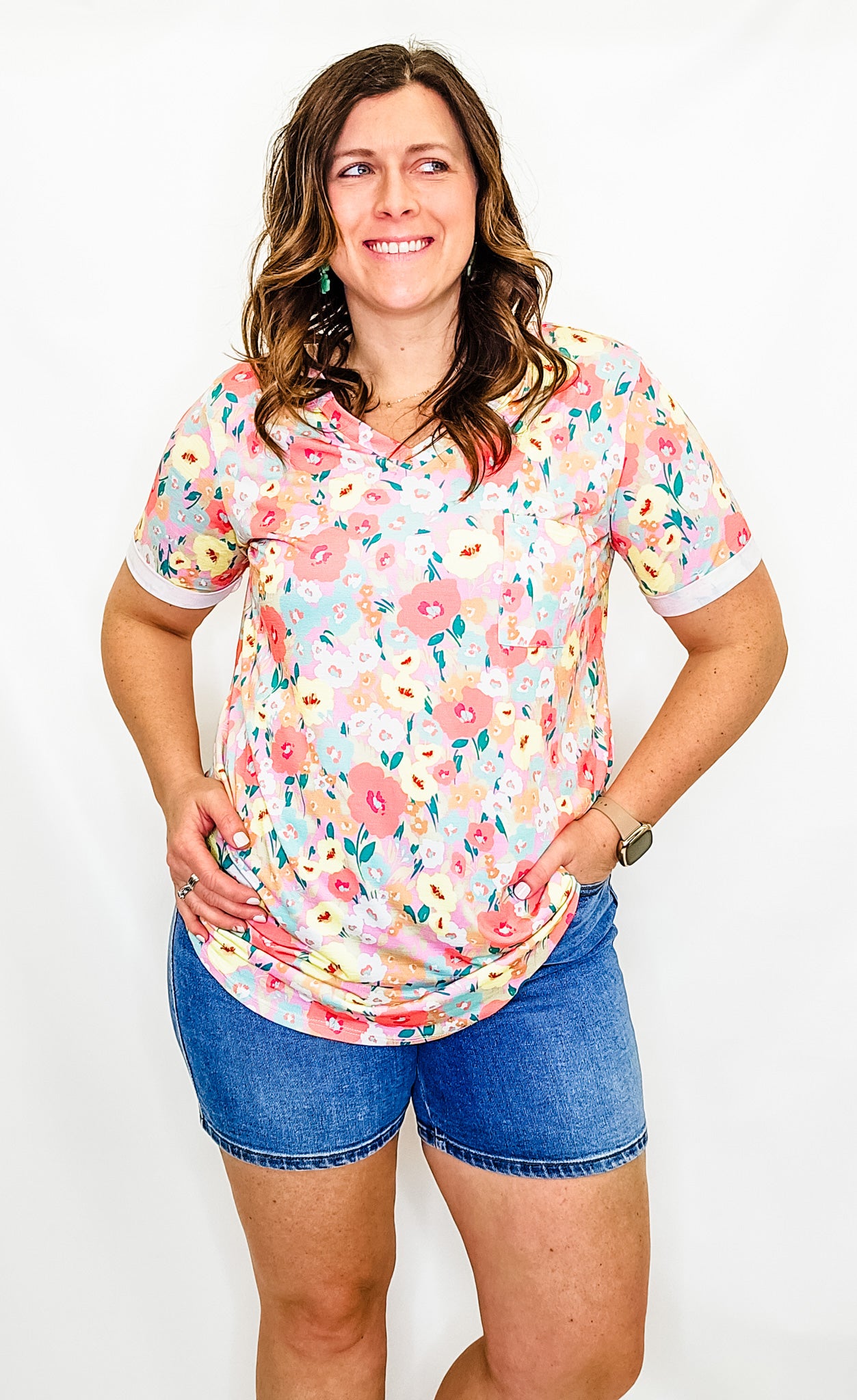Coral & Yellow Floral Short Sleeve - Extended Sizes