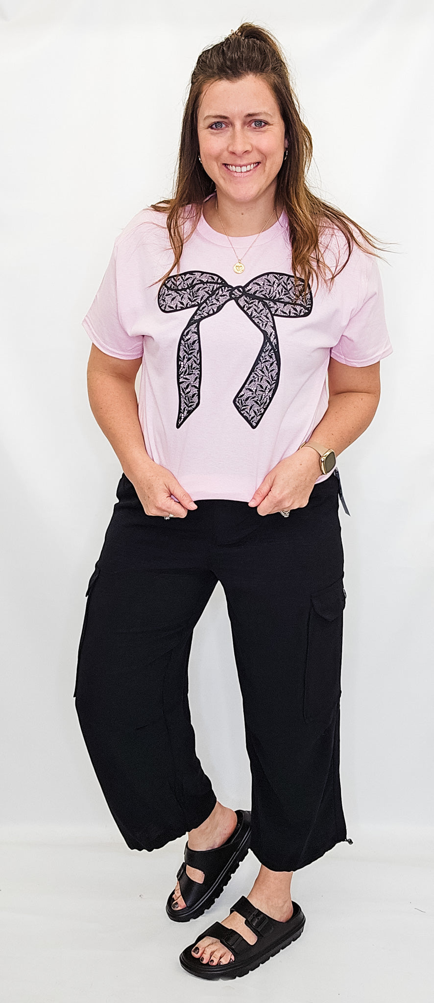 Lace Bow, Pink Graphic Tee