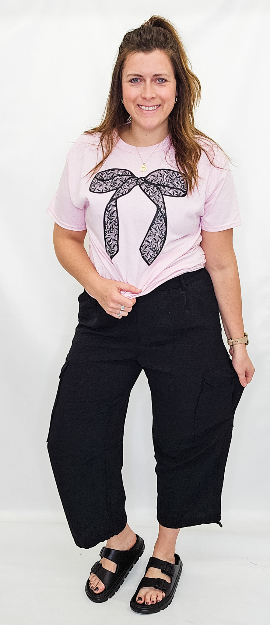 Tribal Black Flowy Cargo Pants with Cord