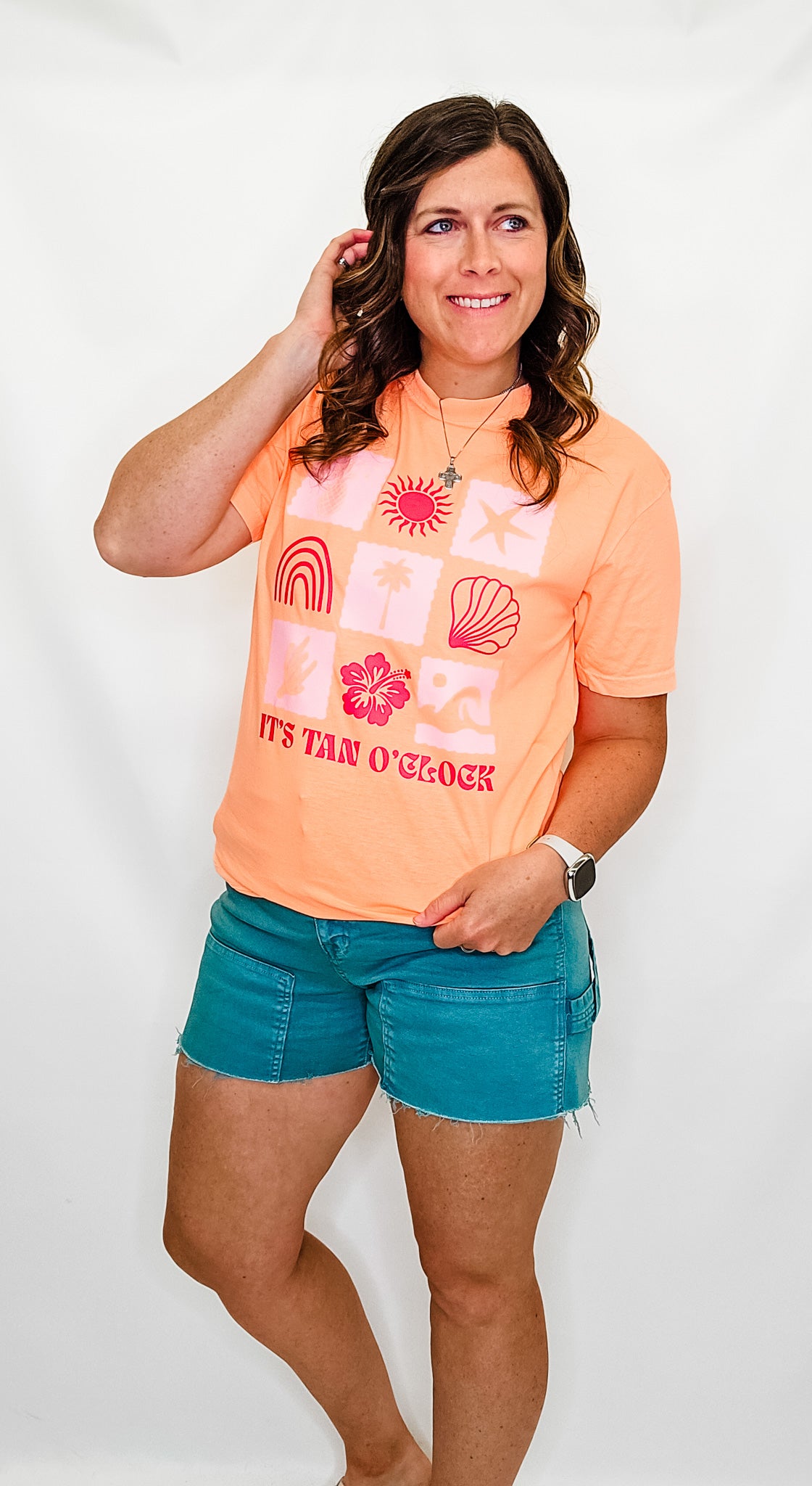 It's Tan O'Clock Neon Orange Graphic tee