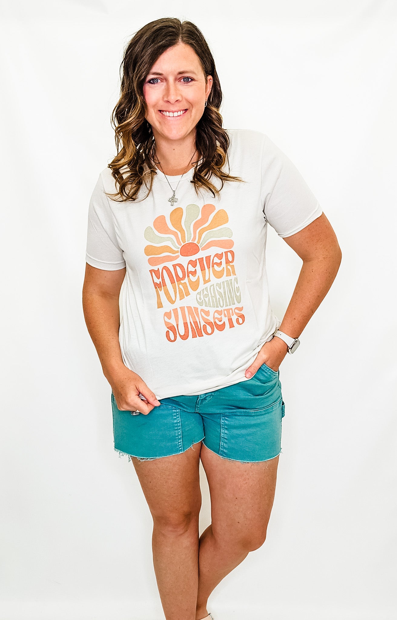 Forever Chasing Sunsets Heather Oatmeal Graphic Tee