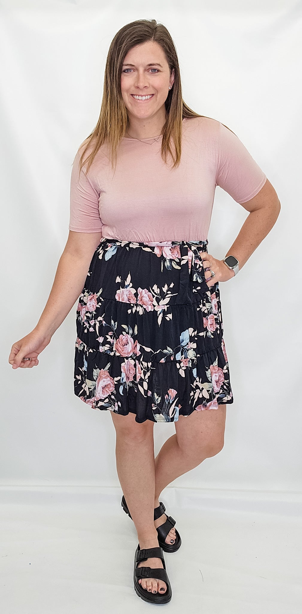 Pink & Floral Ruffle Skirt Dress