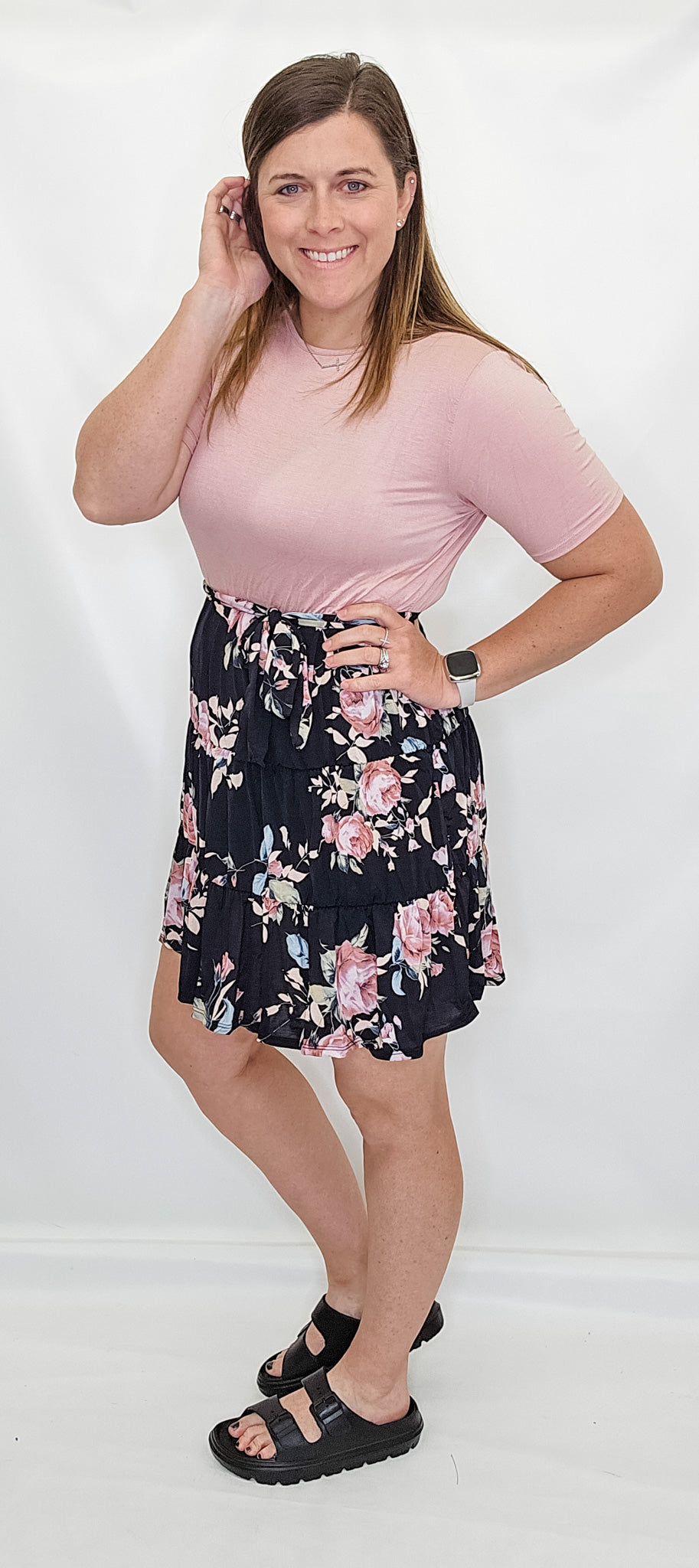 Pink & Floral Ruffle Skirt Dress