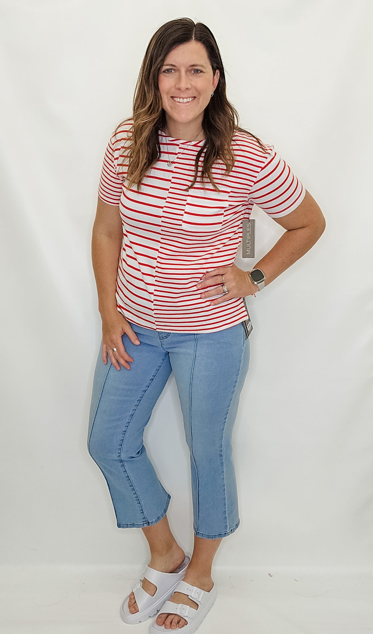 Multiples Red & White Stripe Short Sleeve
