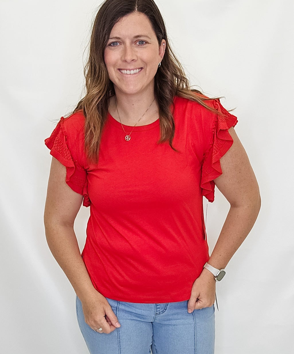 Multiples Red Flutter Short Sleeve Top