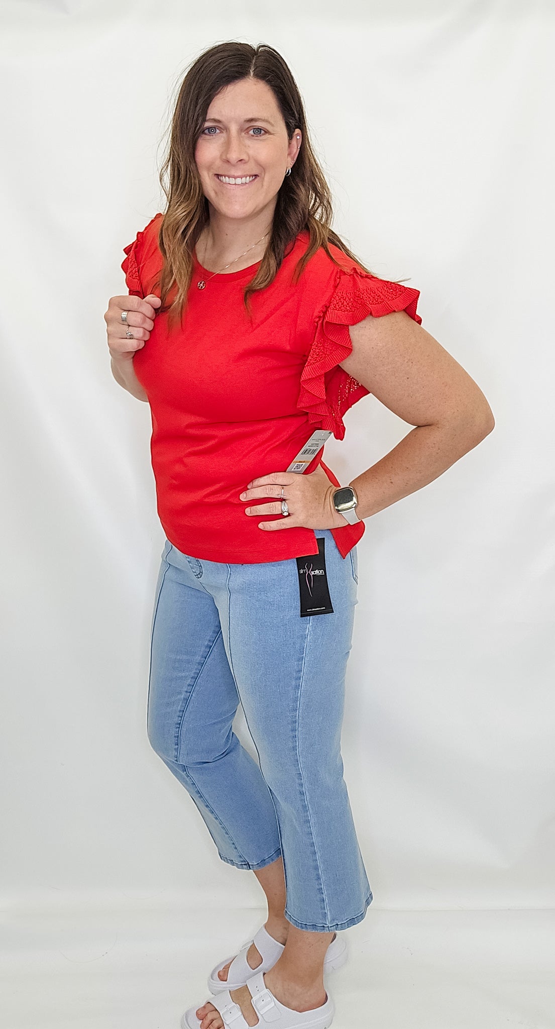 Multiples Red Flutter Short Sleeve Top