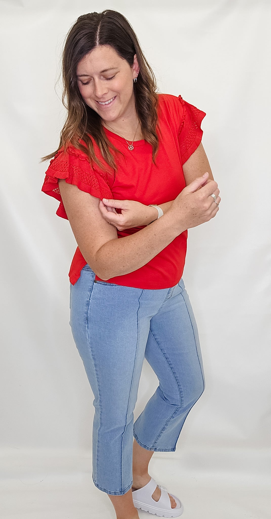 Multiples Red Flutter Short Sleeve Top