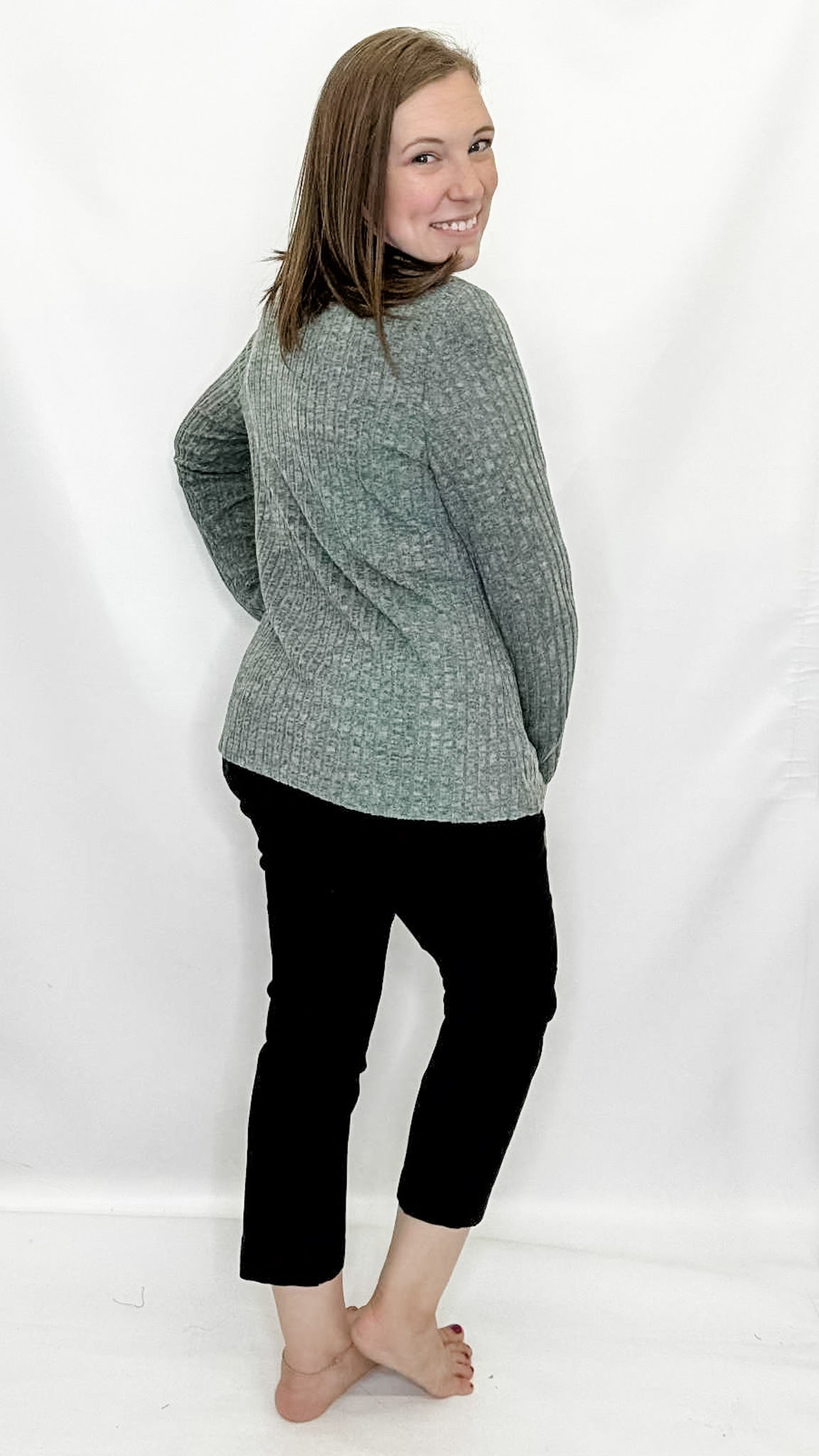 Green Button Tulip Hem Long Sleeve