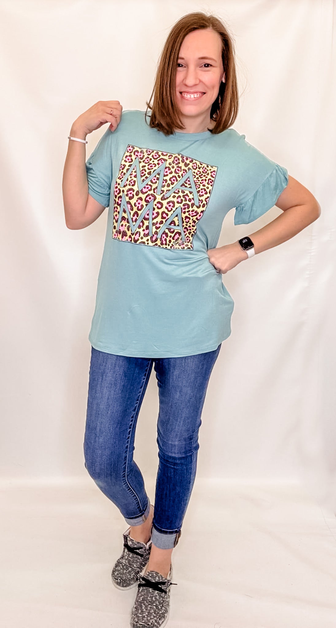 Bright Leopard Graphic Ruffle Sleeve Tops - Variety