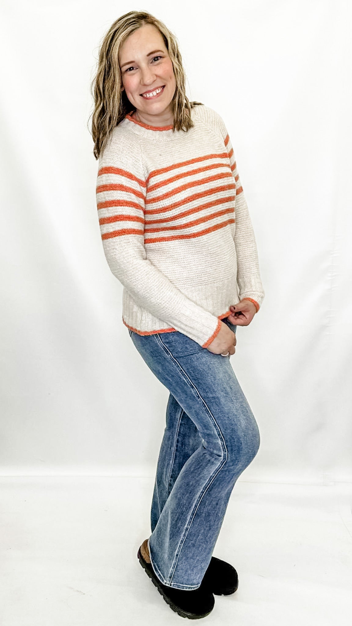 Orange & Beige Striped Sweater